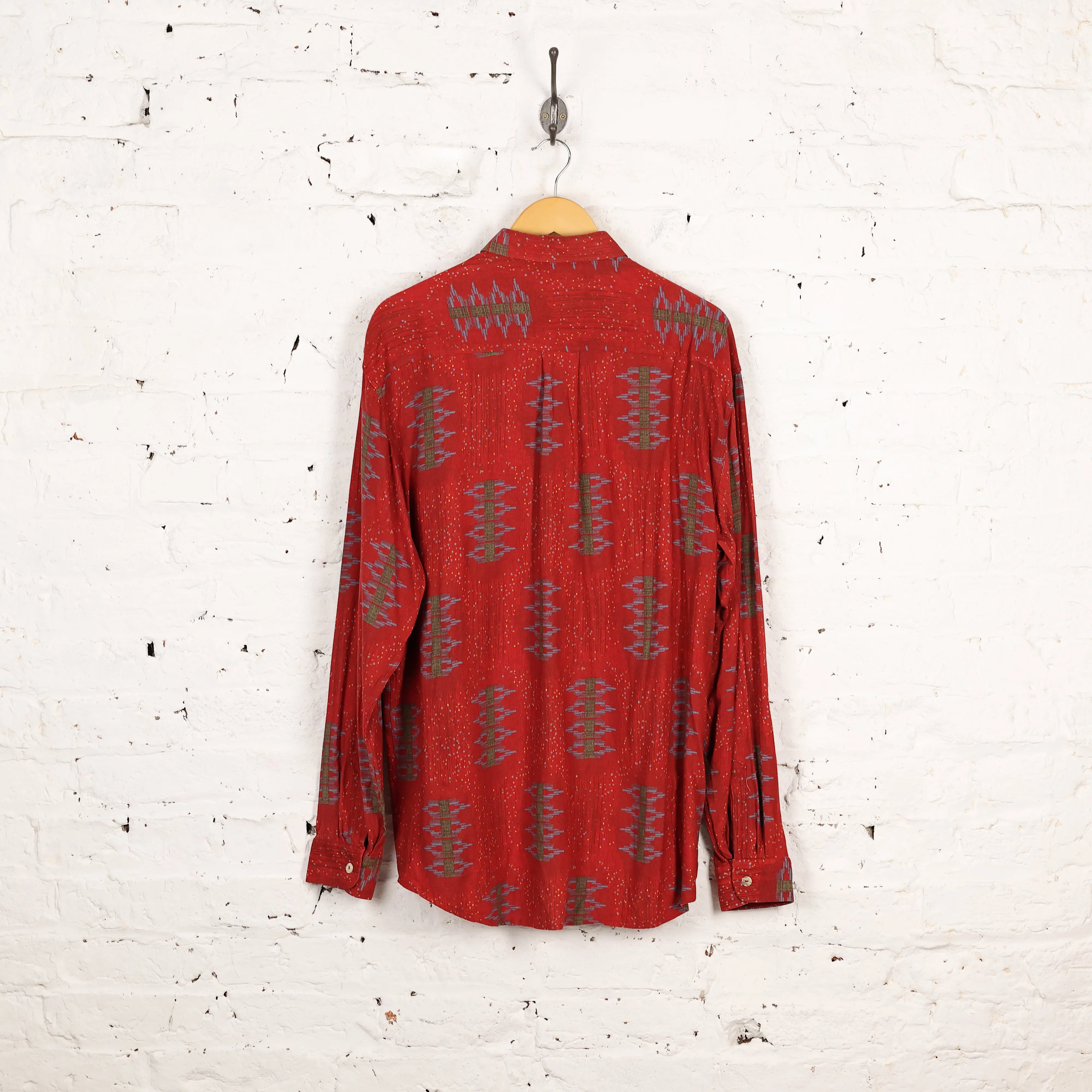 90s Long Sleeve Pattern Shirt - Red - M
