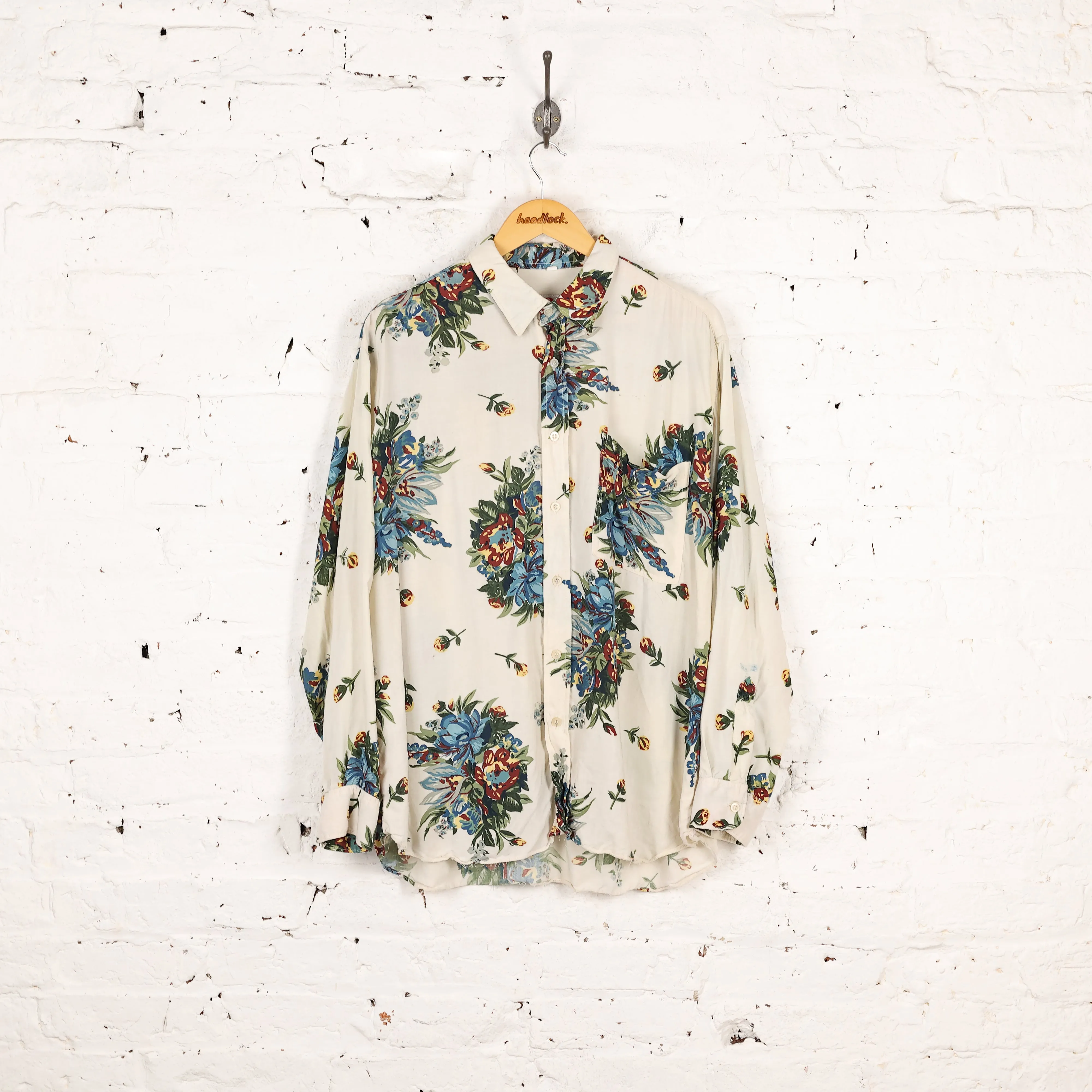 90s Long Sleeve Pattern Shirt - White - L