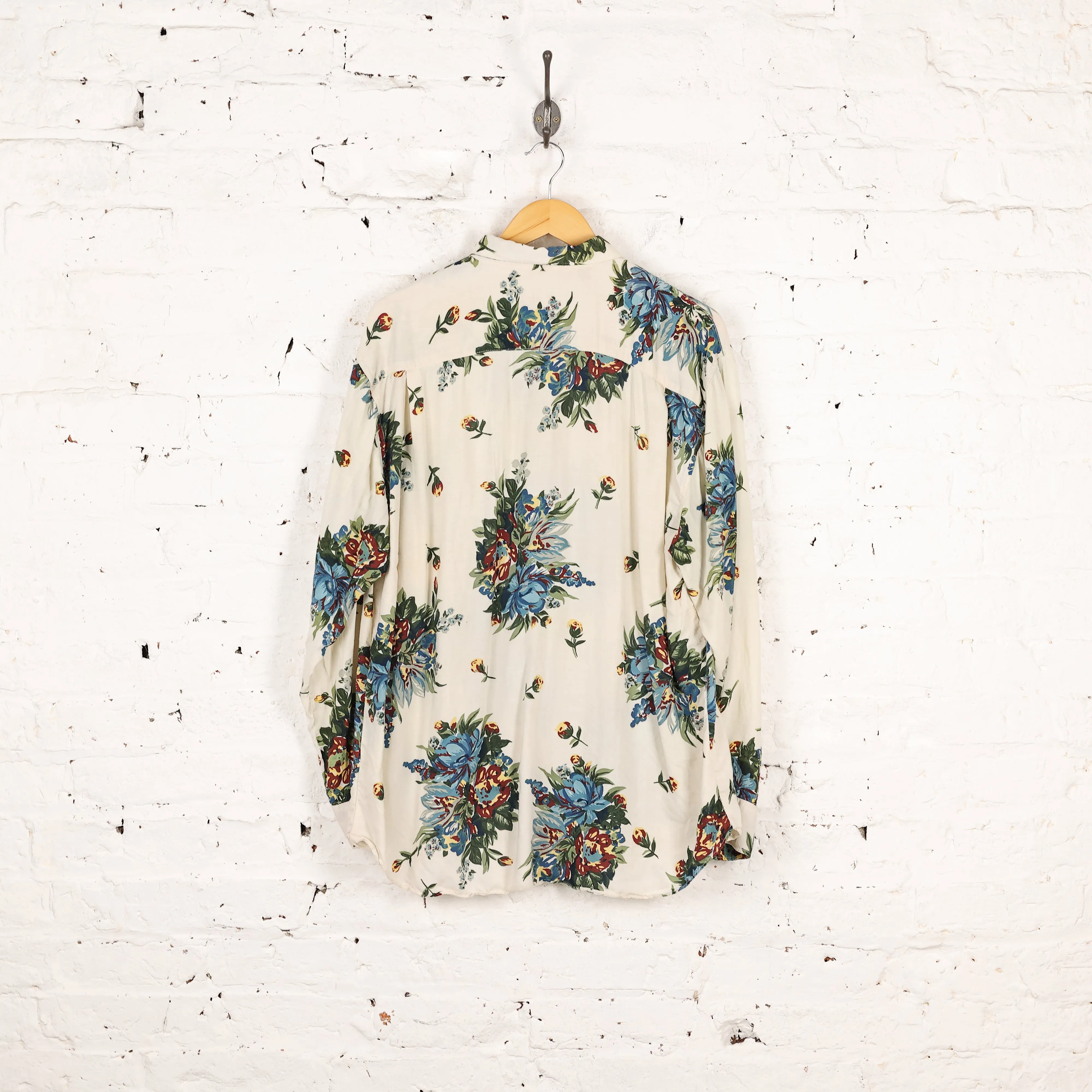 90s Long Sleeve Pattern Shirt - White - L