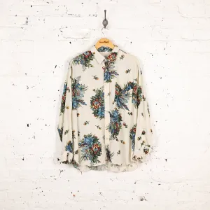 90s Long Sleeve Pattern Shirt - White - L