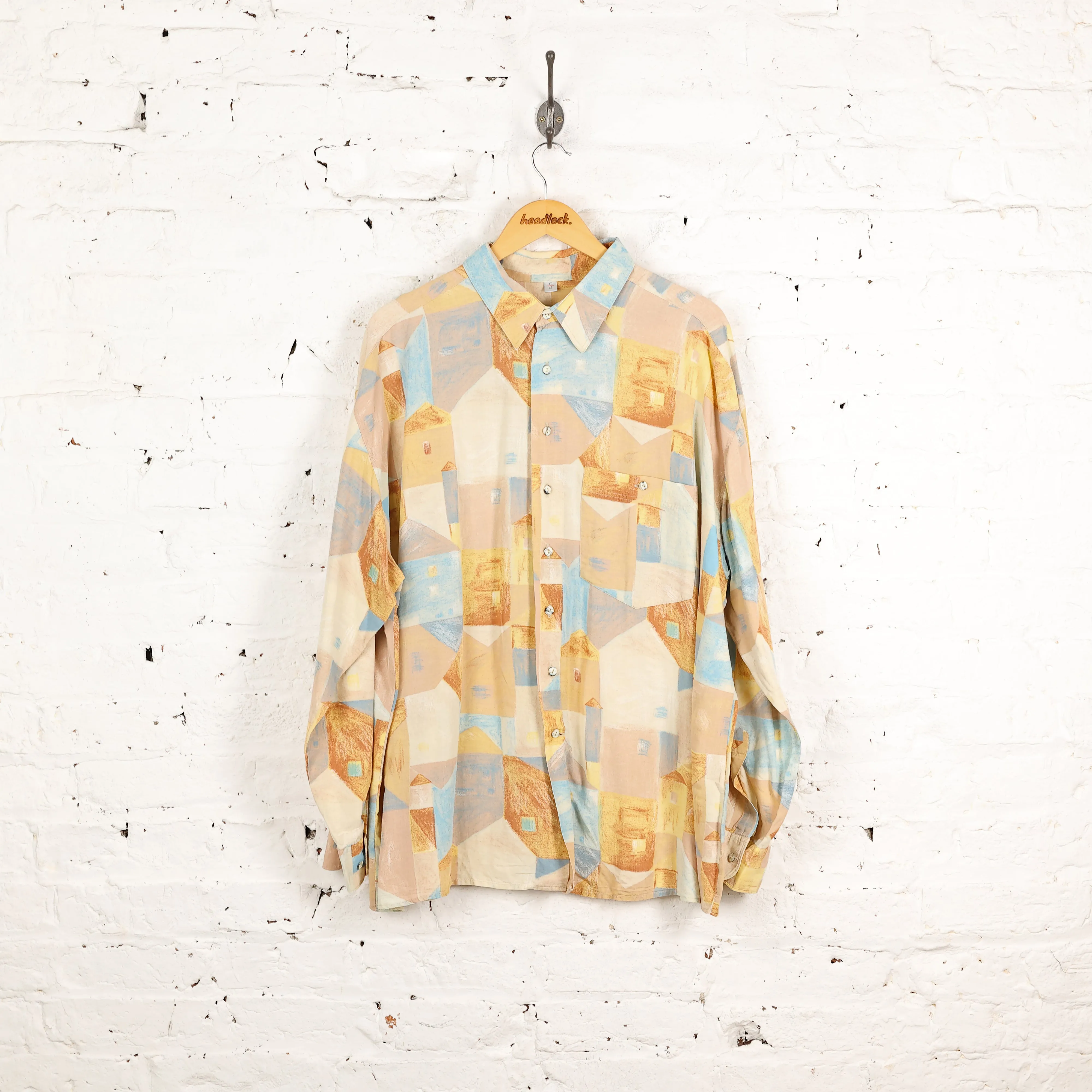 90s Long Sleeve Pattern Shirt - Yellow - XXL