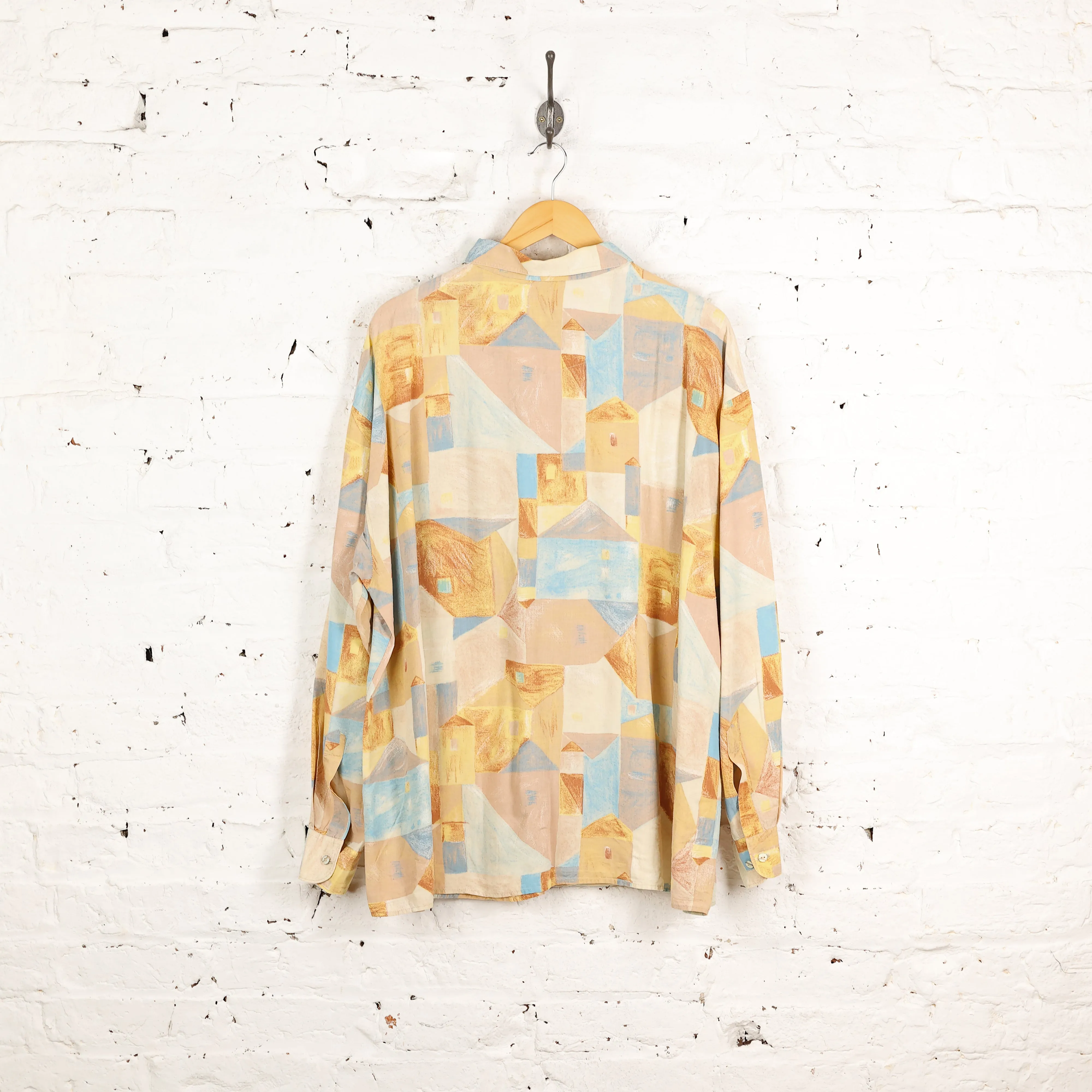 90s Long Sleeve Pattern Shirt - Yellow - XXL