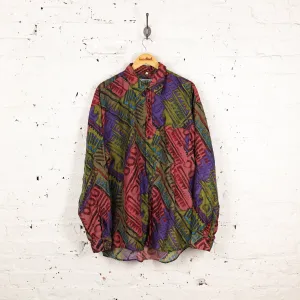 90s Long Sleeve Silk Pattern Shirt - Green - XL