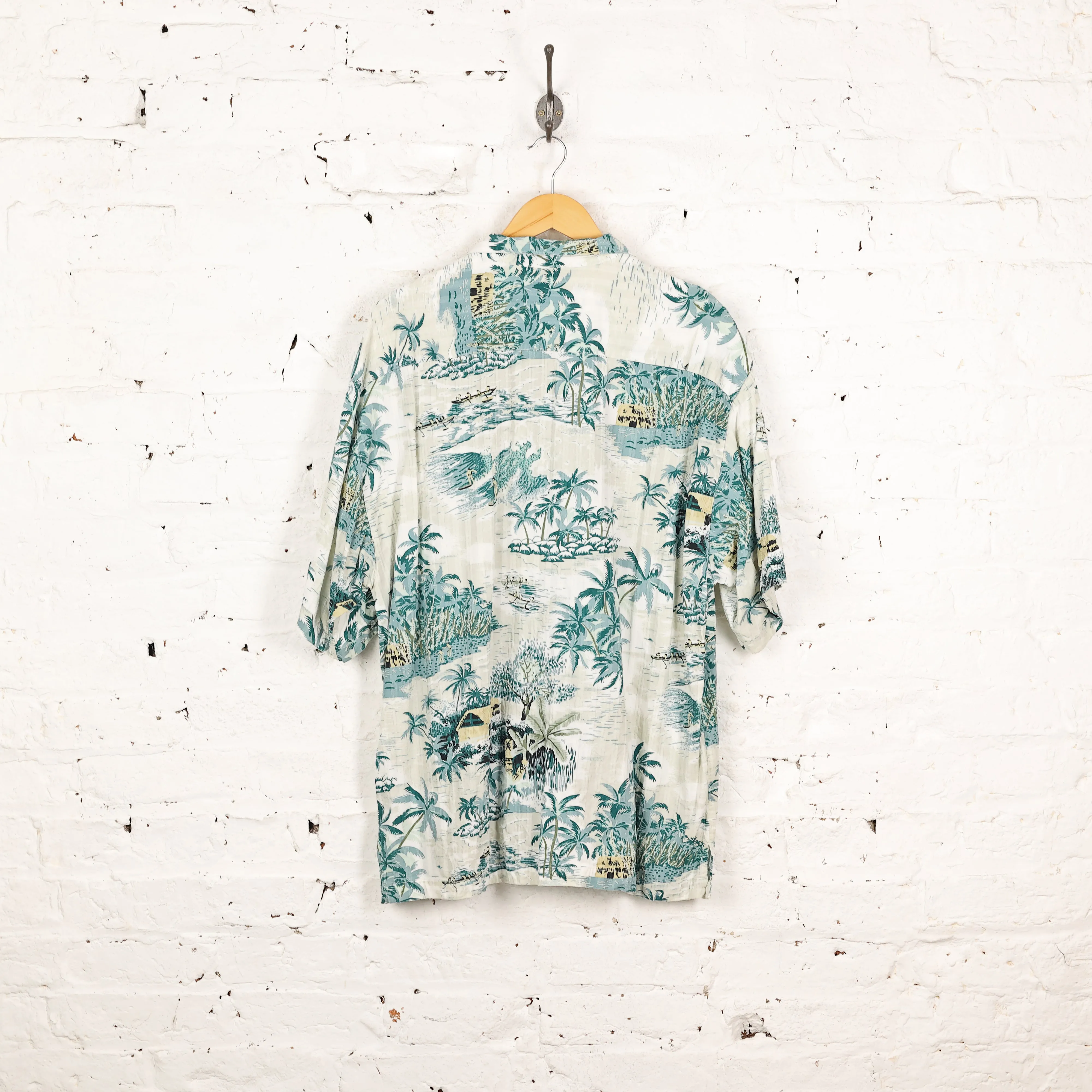 90s Palm Trees Hawaiian Pattern Shirt - White - XL