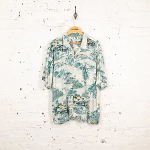 90s Palm Trees Hawaiian Pattern Shirt - White - XL