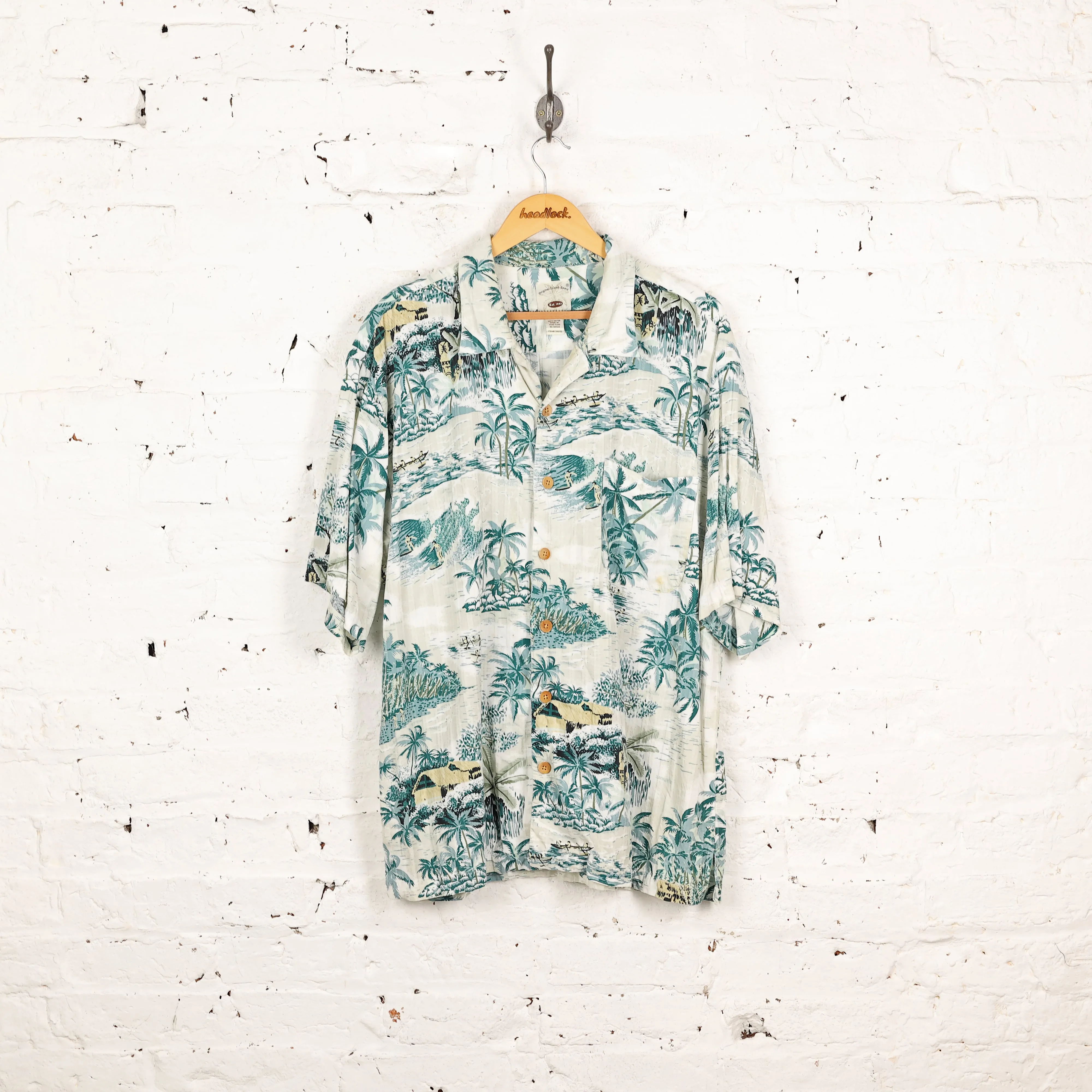 90s Palm Trees Hawaiian Pattern Shirt - White - XL