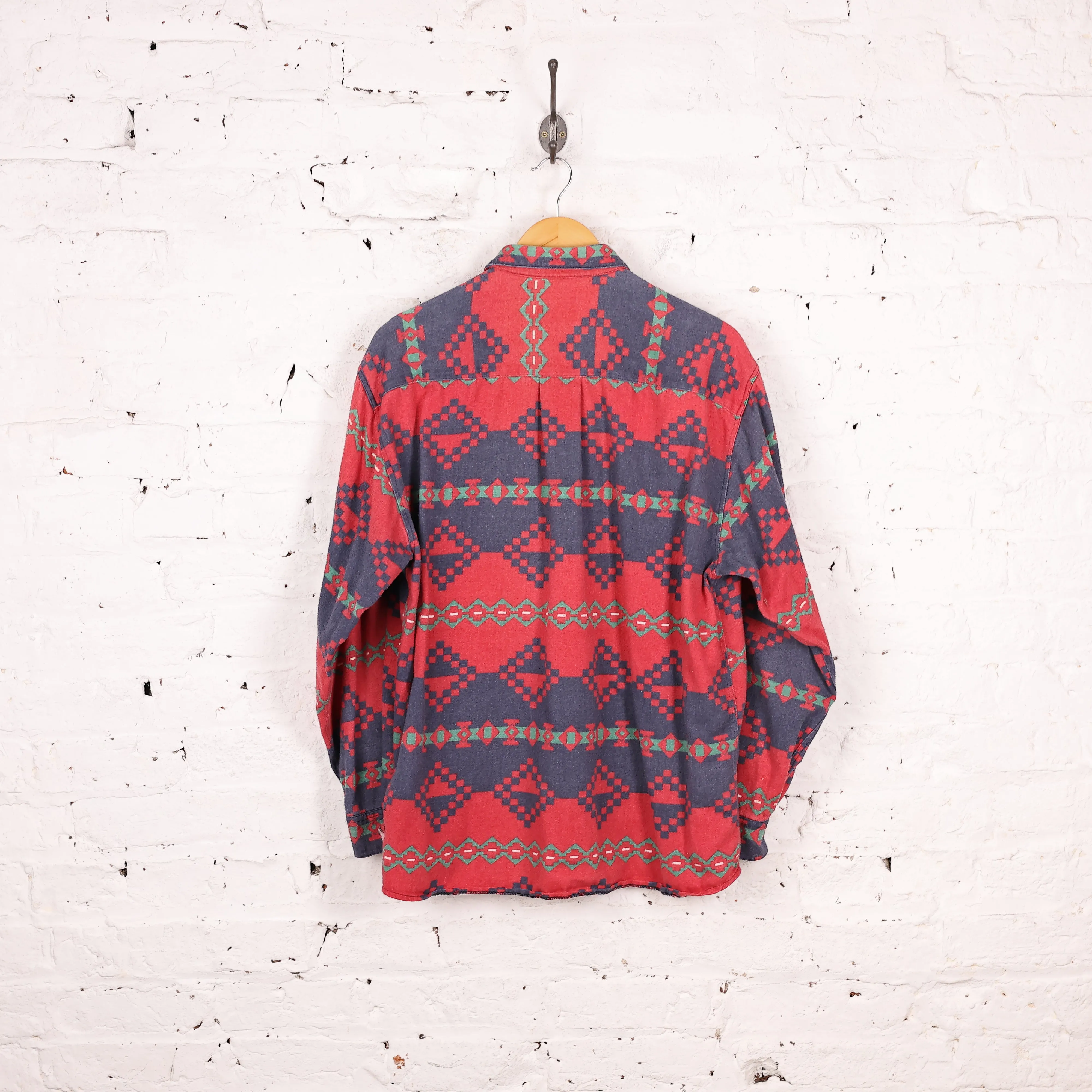 90s Pattern Flannel Shirt - Red - L