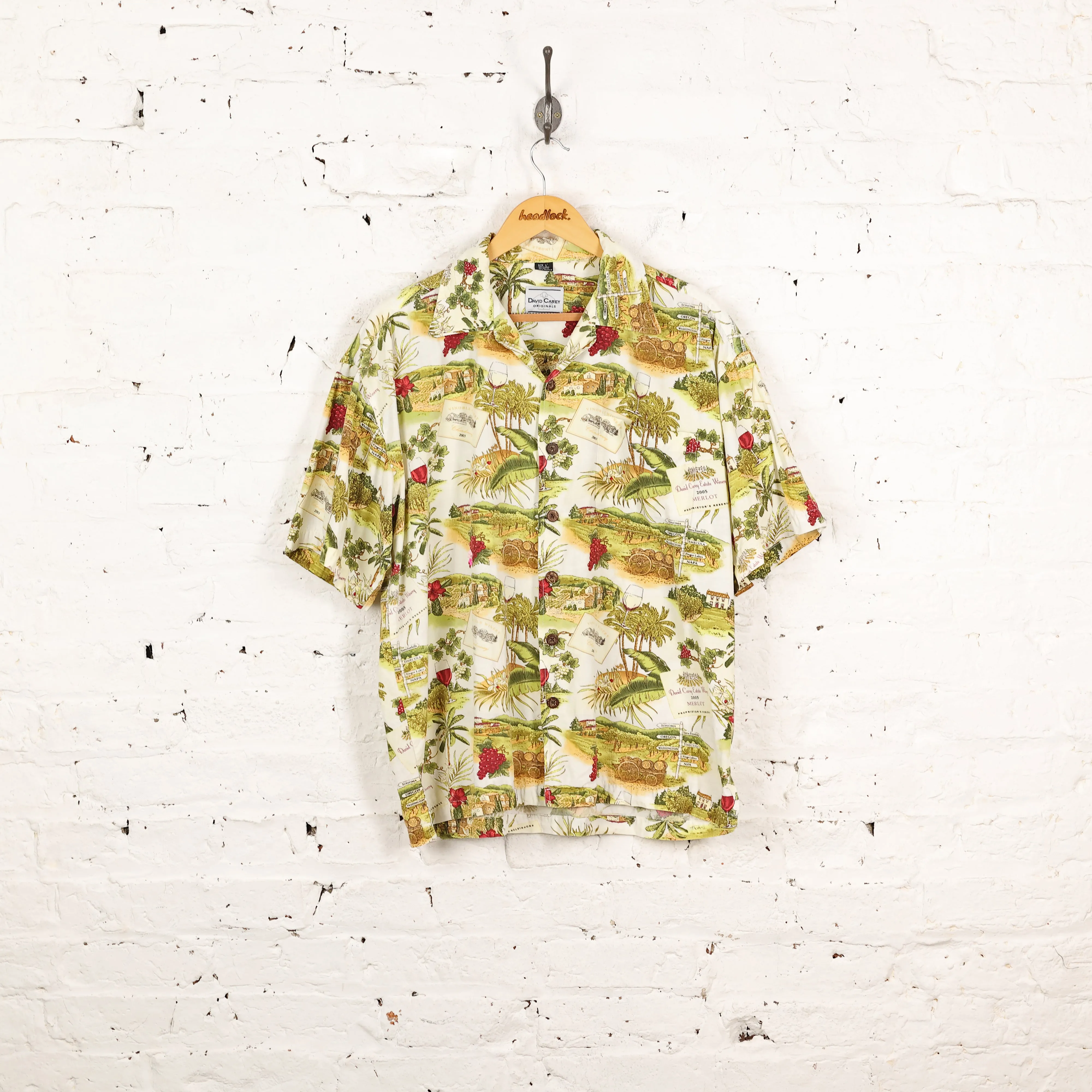90's Pattern Hawaiian Shirt - Green - L