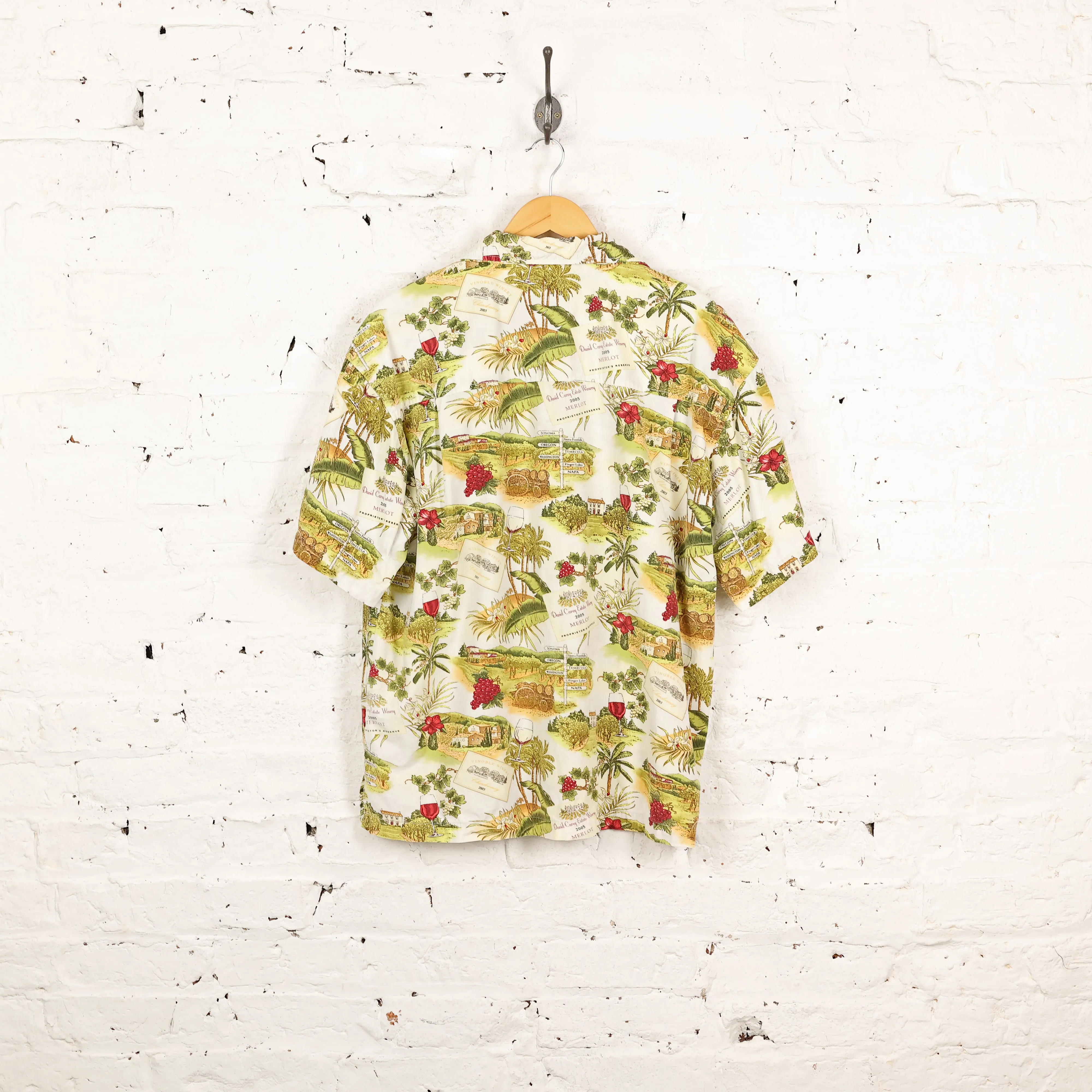 90's Pattern Hawaiian Shirt - Green - L