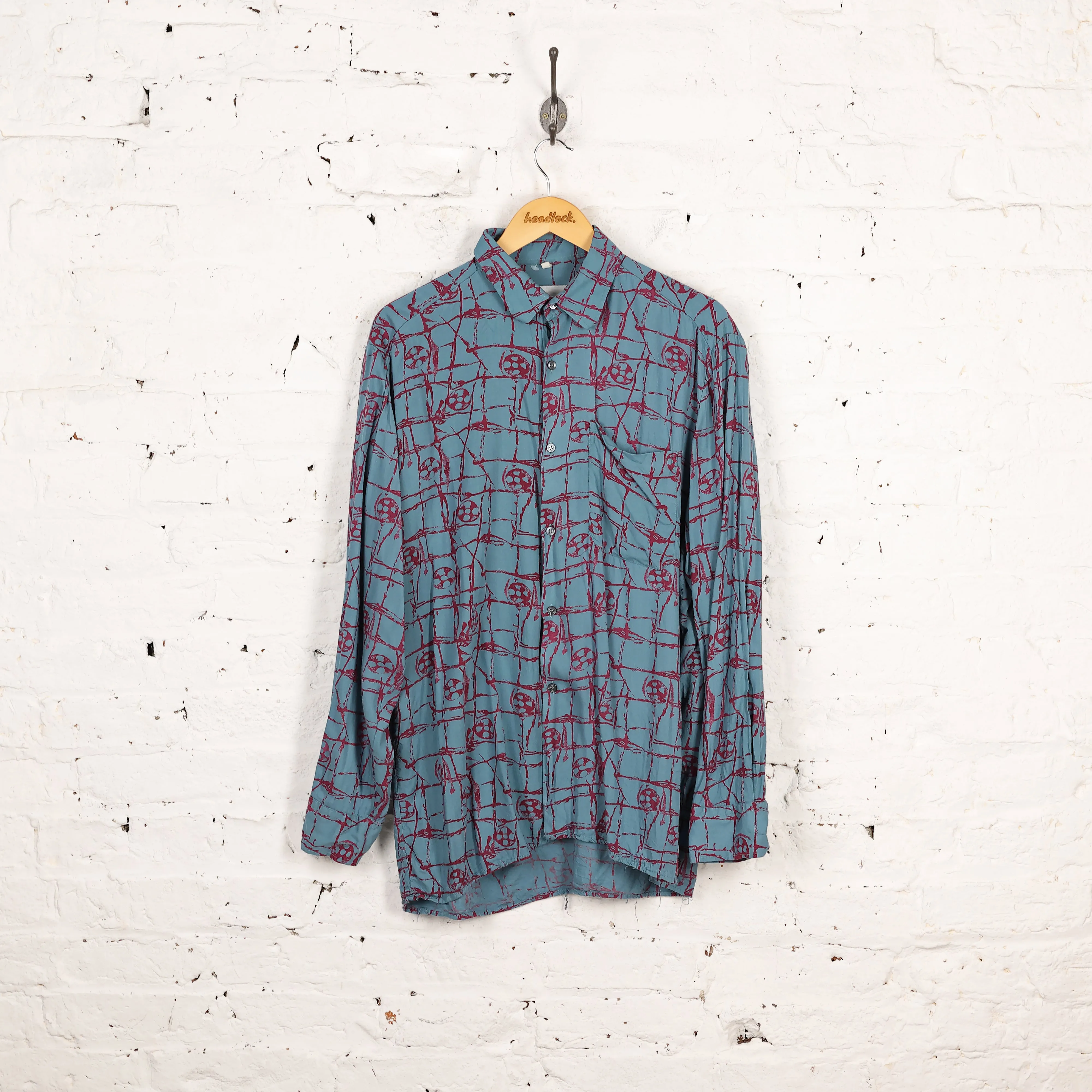 90s Pattern Long Sleeve Shirt - Blue - L