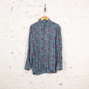 90s Pattern Long Sleeve Shirt - Blue - L