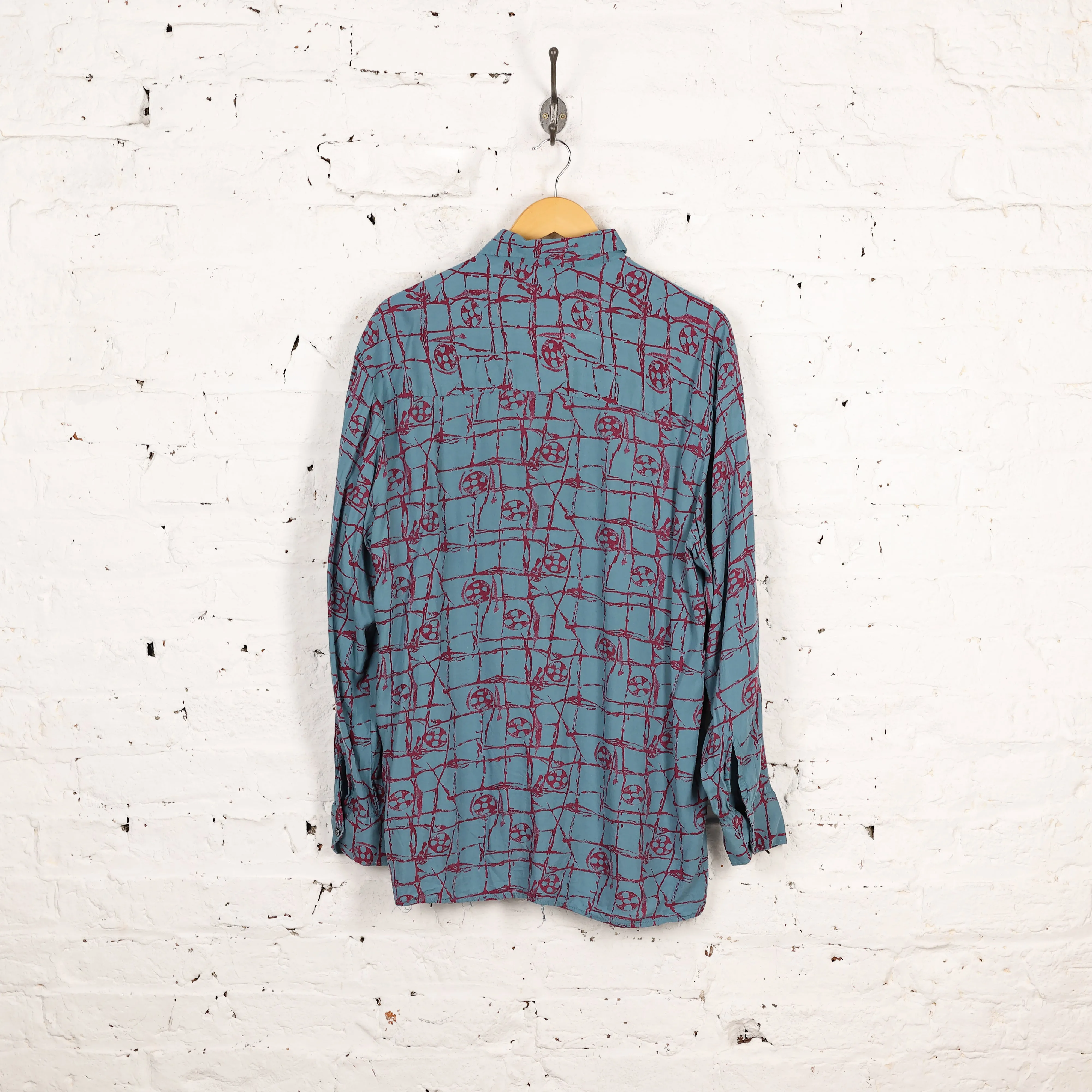90s Pattern Long Sleeve Shirt - Blue - L