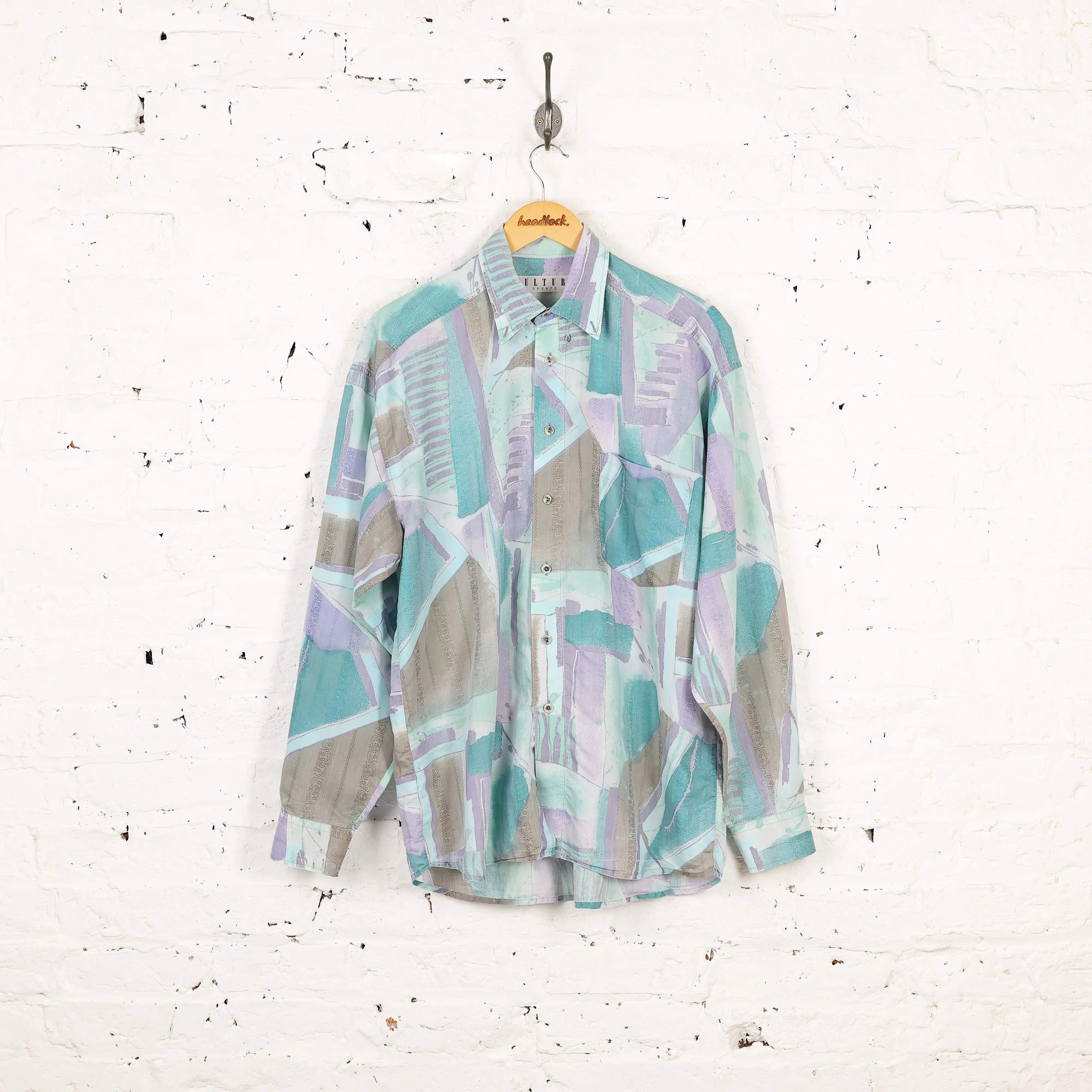 90s Pattern Long Sleeve Shirt - Blue - M