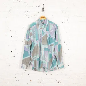 90s Pattern Long Sleeve Shirt - Blue - M