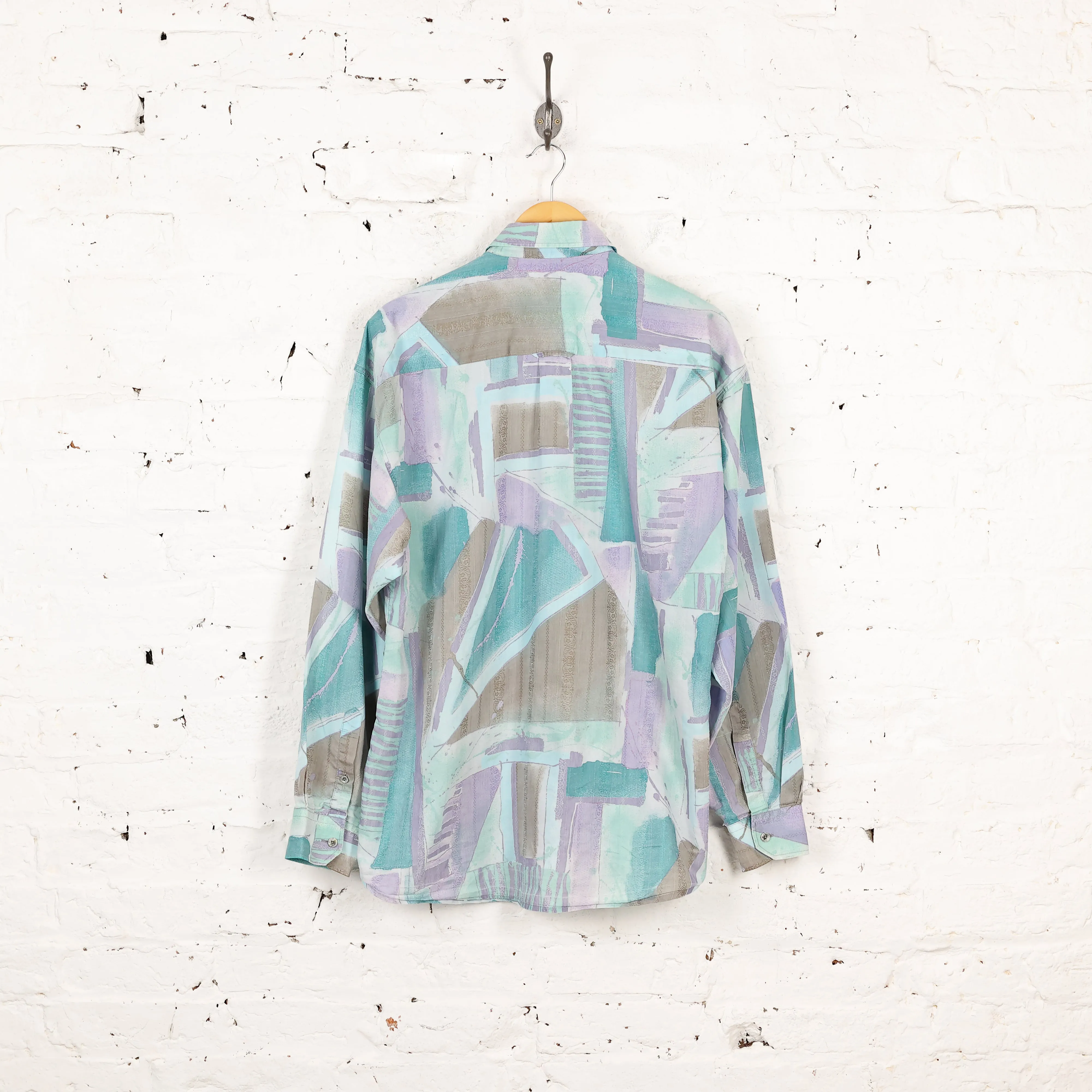 90s Pattern Long Sleeve Shirt - Blue - M