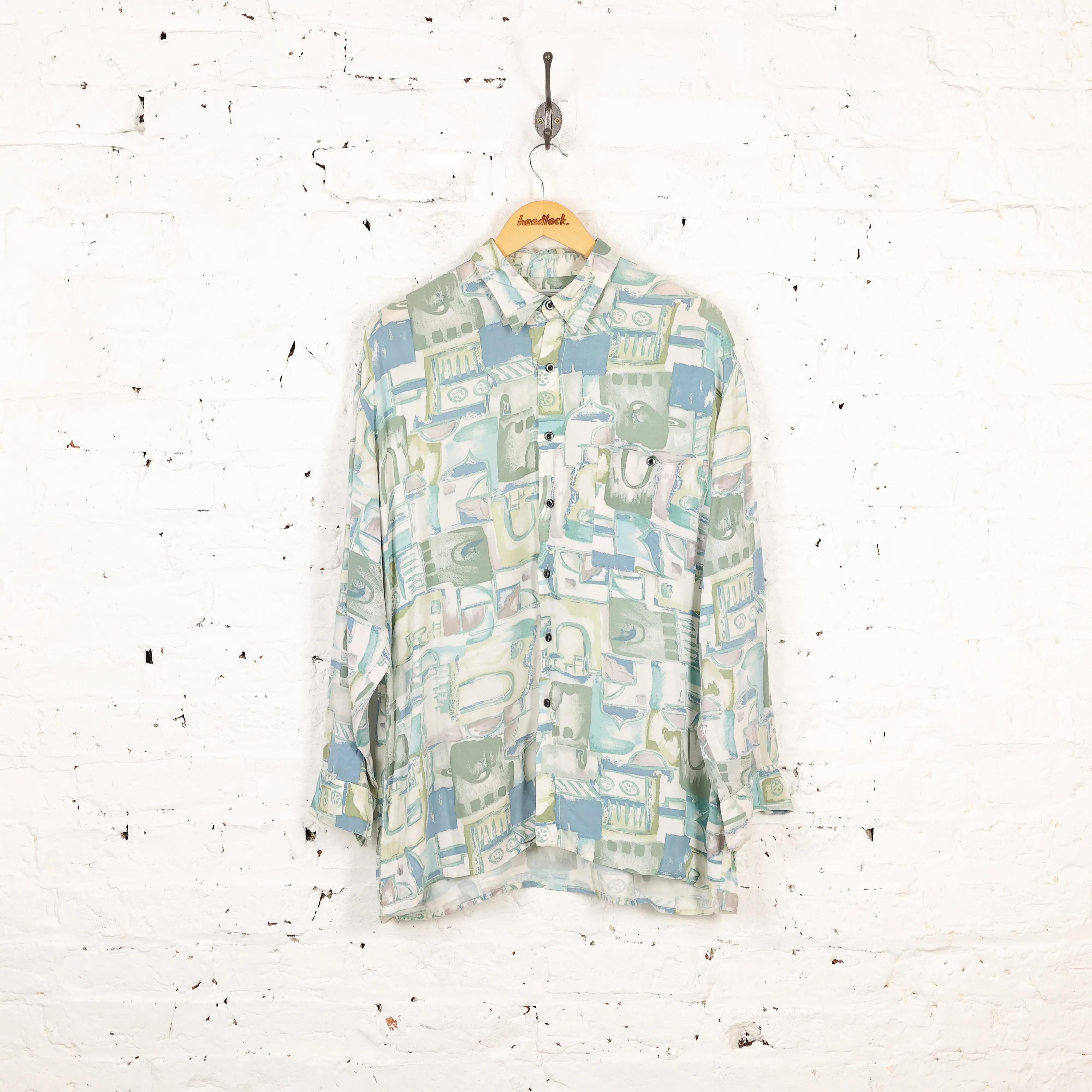 90s Pattern Long Sleeve Shirt - Green - L