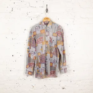 90s Pattern Long Sleeve Shirt - Purple - M