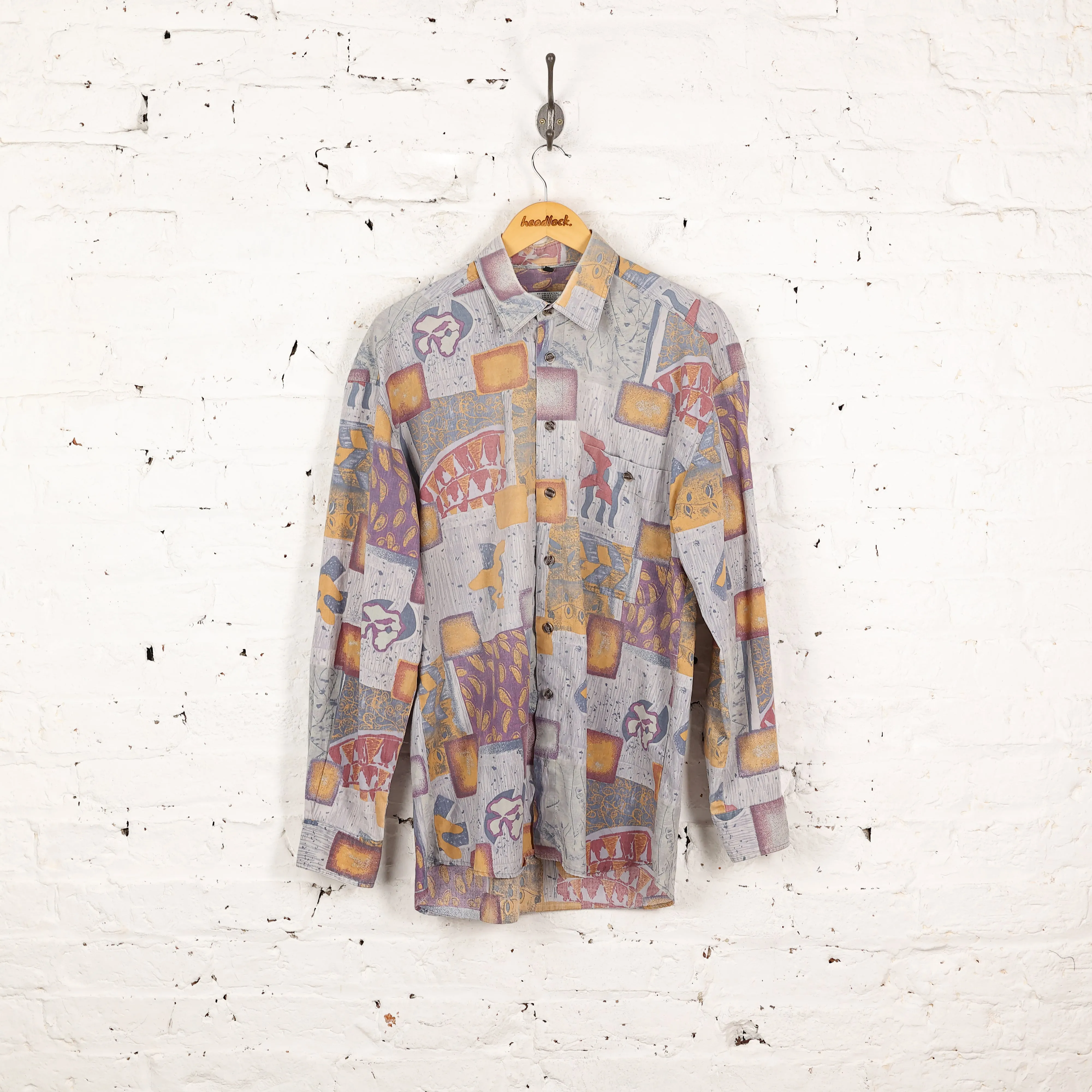 90s Pattern Long Sleeve Shirt - Purple - M