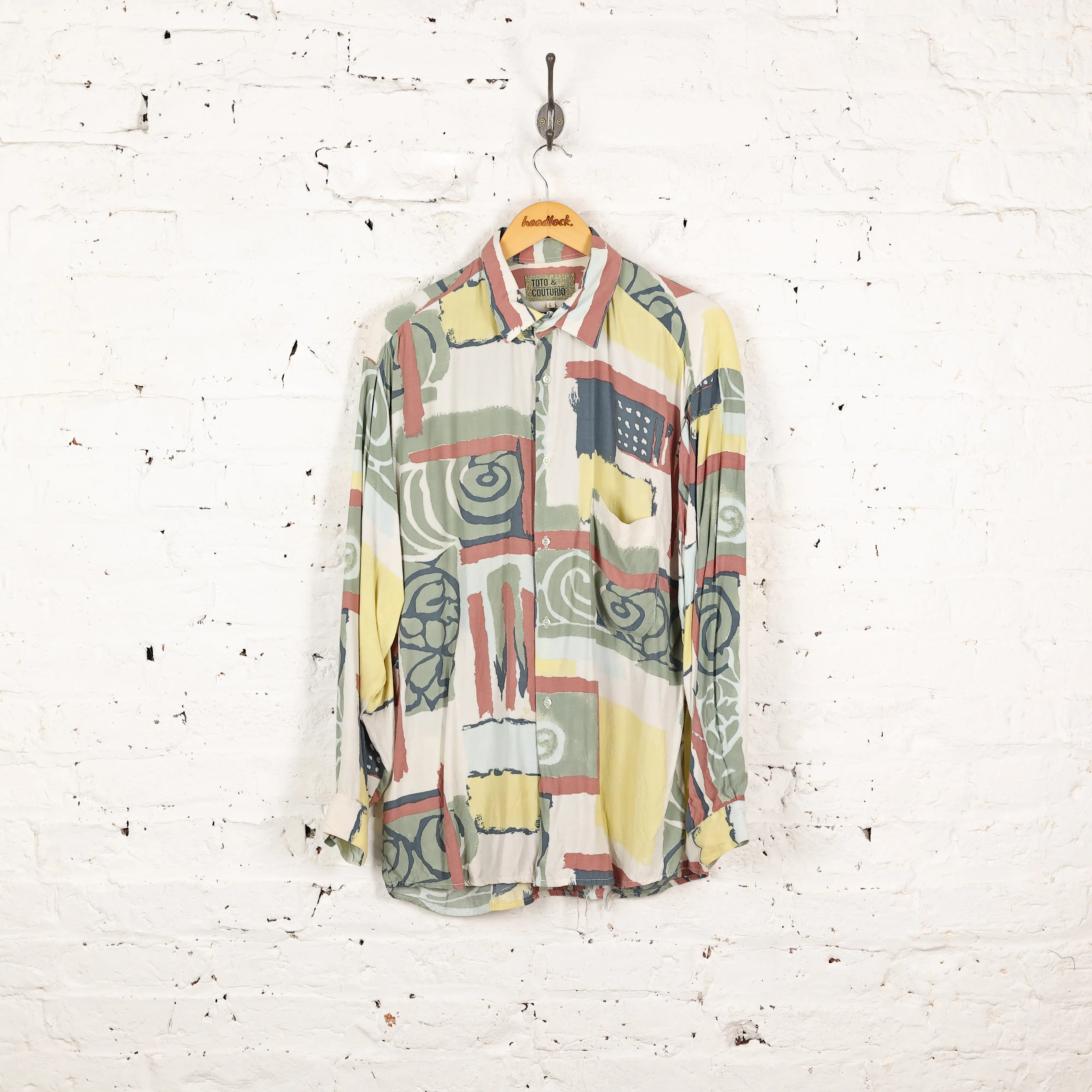 90s Pattern Long Sleeve Shirt - White - XL