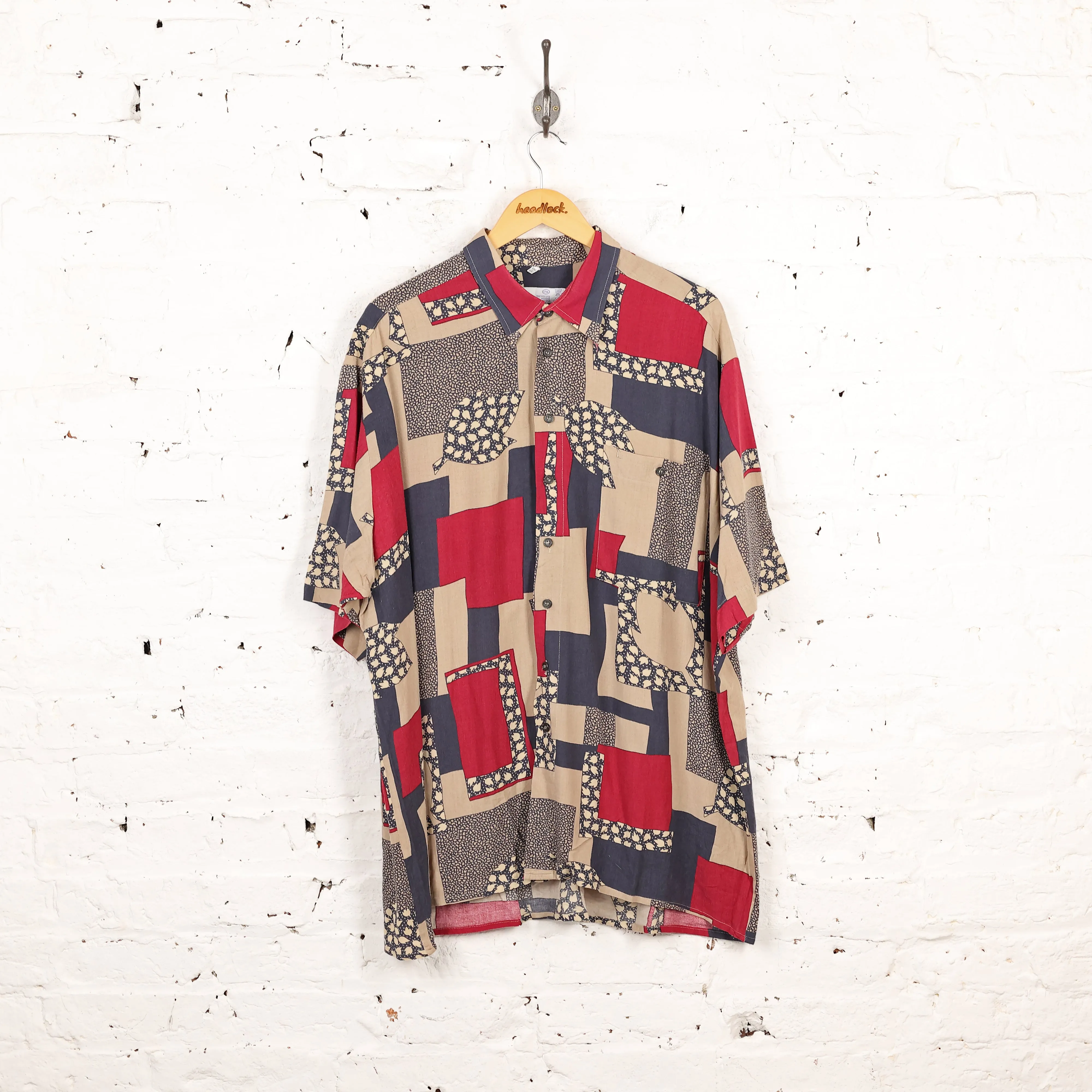 90s Pattern Party Shirt - Blue/Maroon/Beige - XXL