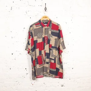 90s Pattern Party Shirt - Blue/Maroon/Beige - XXL