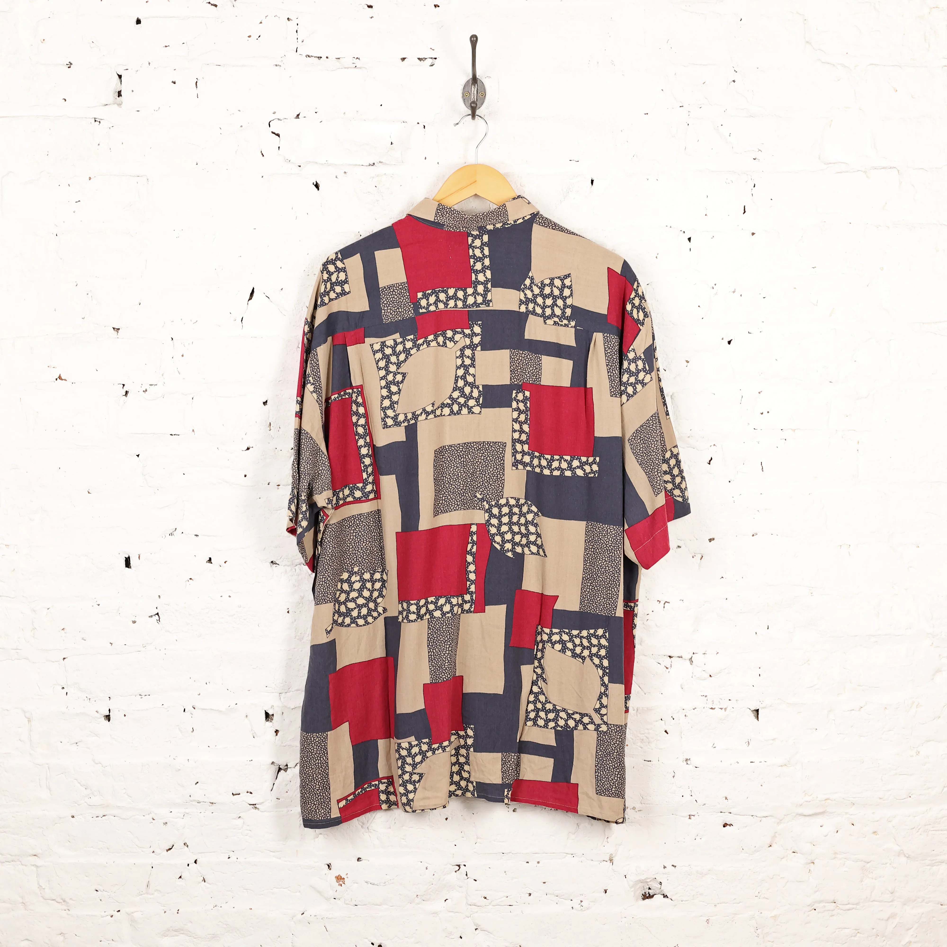 90s Pattern Party Shirt - Blue/Maroon/Beige - XXL