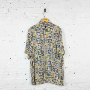 90s Pattern Shirt - Beige/Blue - M