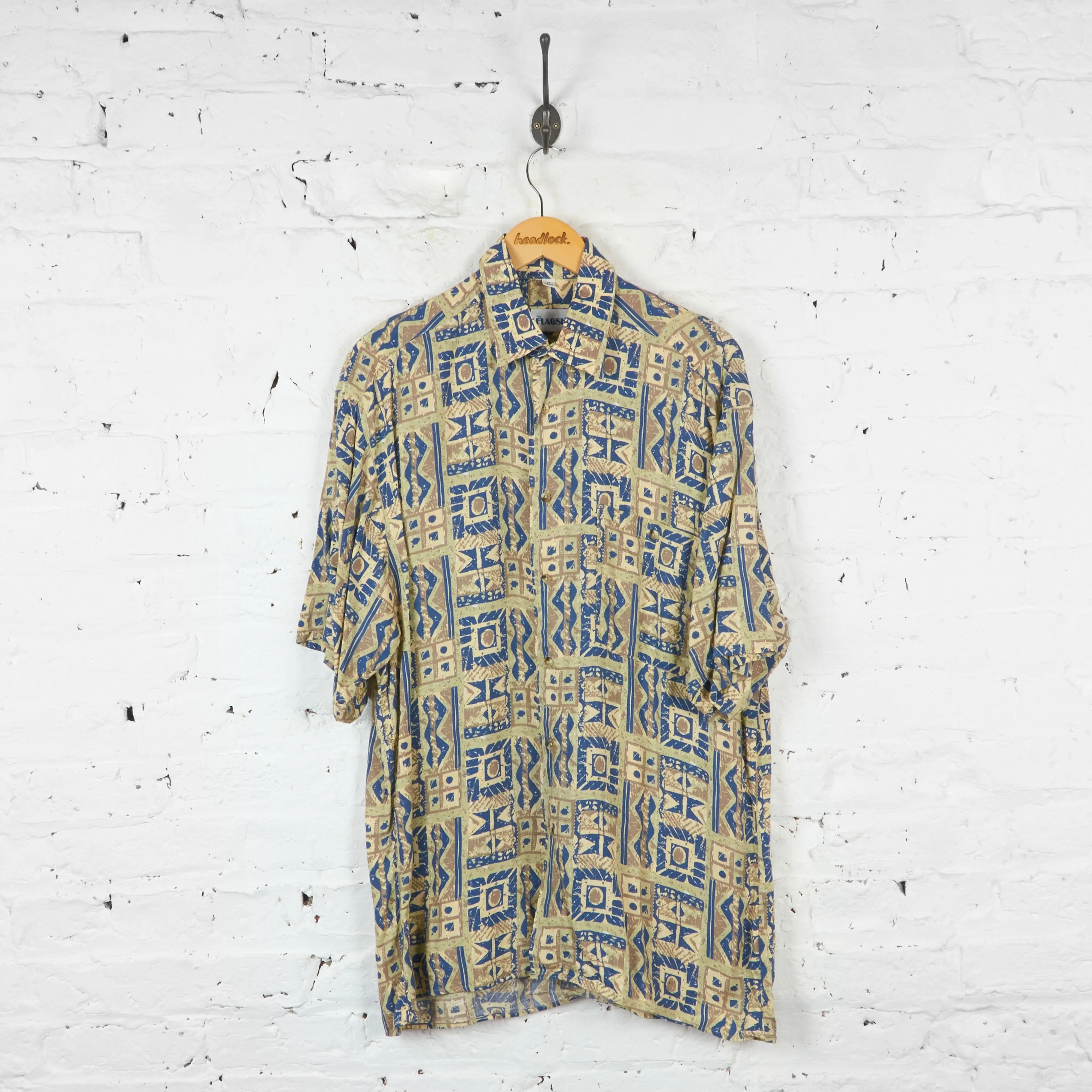 90s Pattern Shirt - Beige/Blue - M