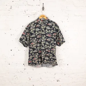 90's Pattern Short Sleeve Shirt - Blue - L