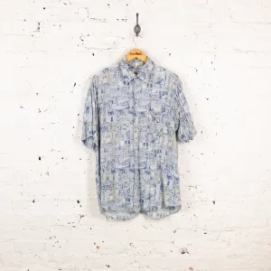 90s Pattern Short Sleeve Shirt - Blue - L