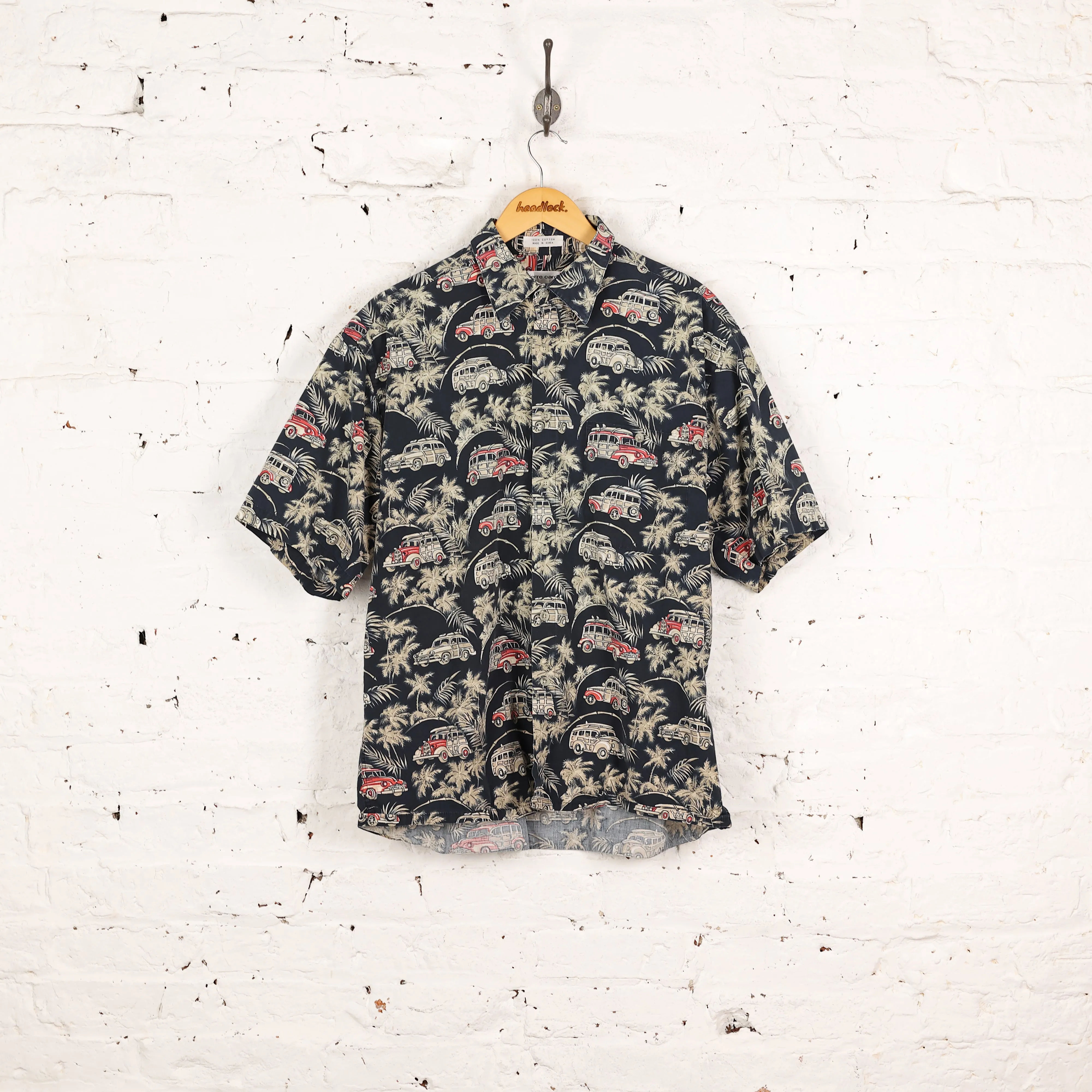 90's Pattern Short Sleeve Shirt - Blue - L
