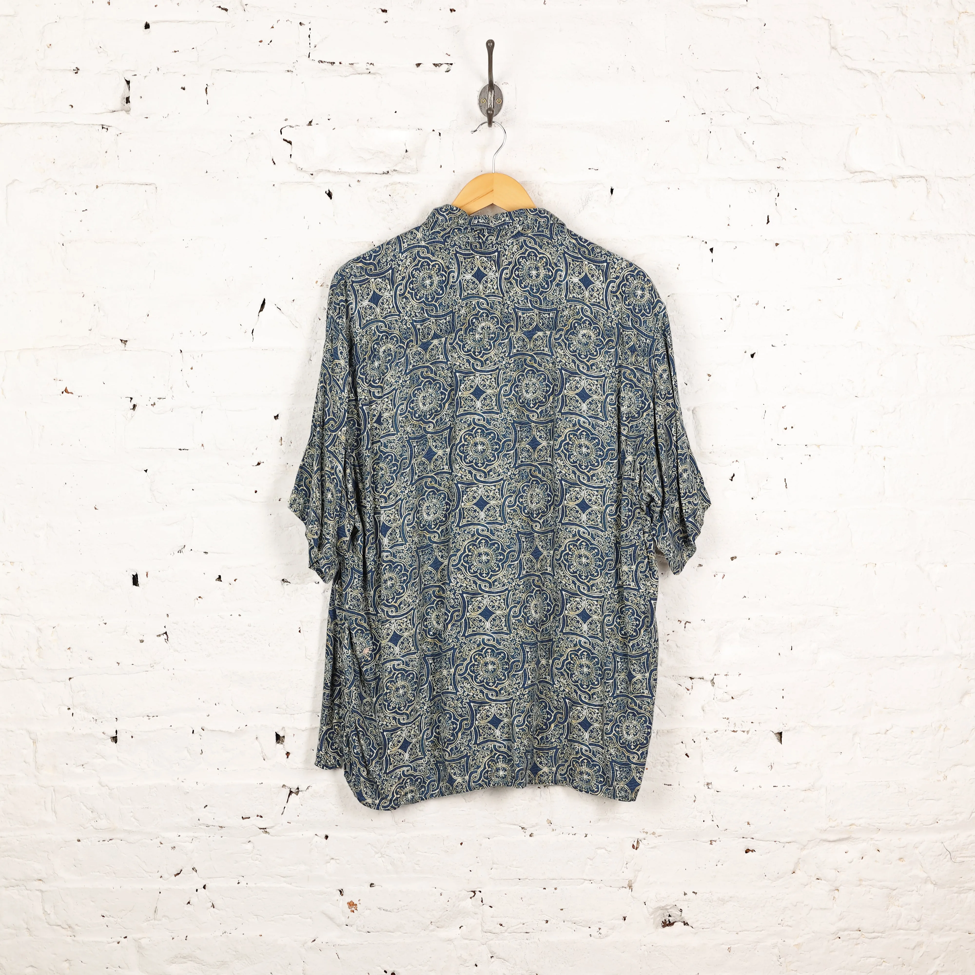90s Pattern Short Sleeve Shirt - Blue - L
