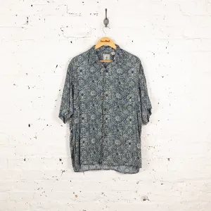 90s Pattern Short Sleeve Shirt - Blue - L