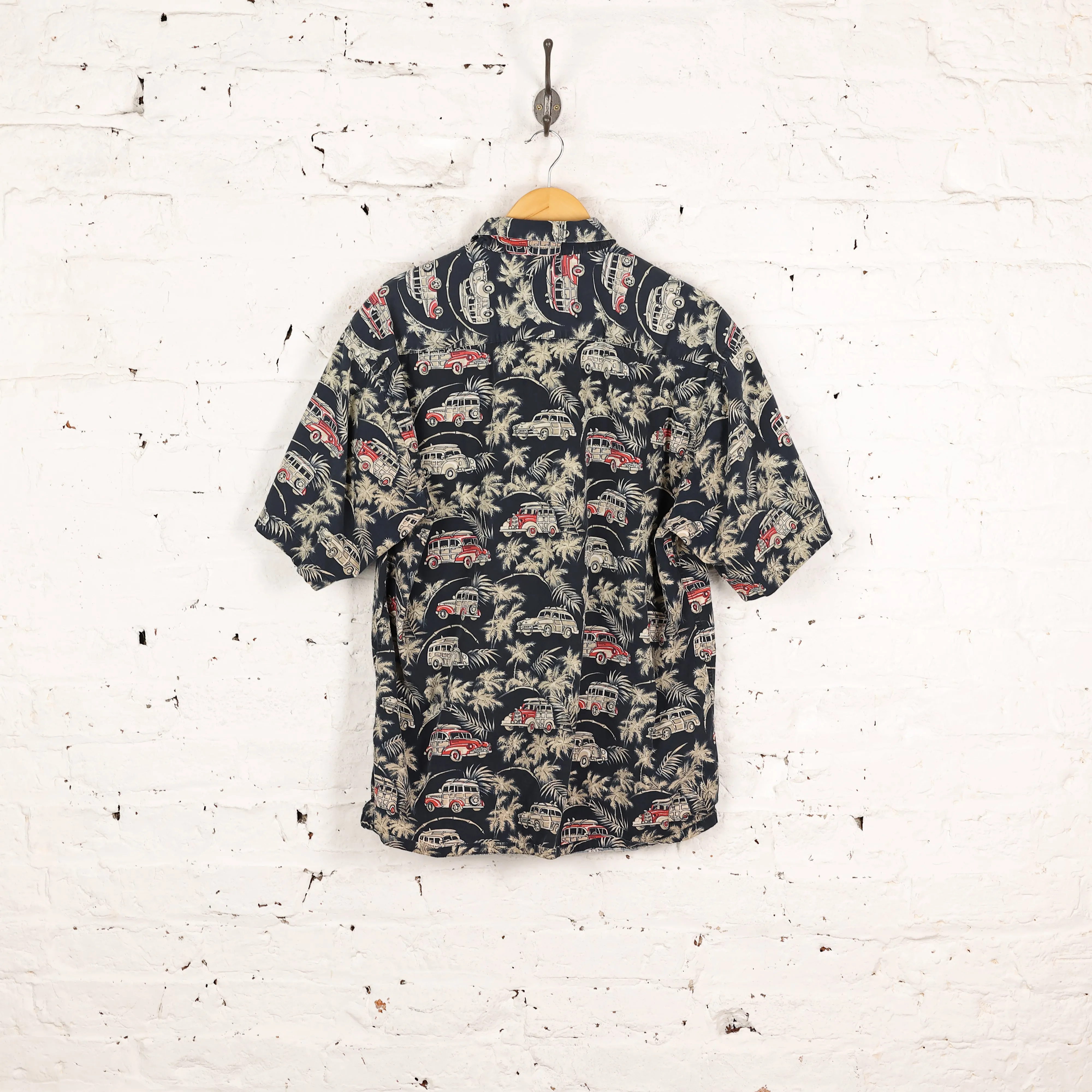 90's Pattern Short Sleeve Shirt - Blue - L