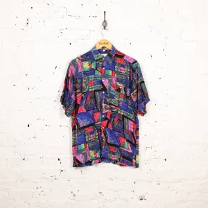 90s Pattern Short Sleeve Shirt - Blue - M