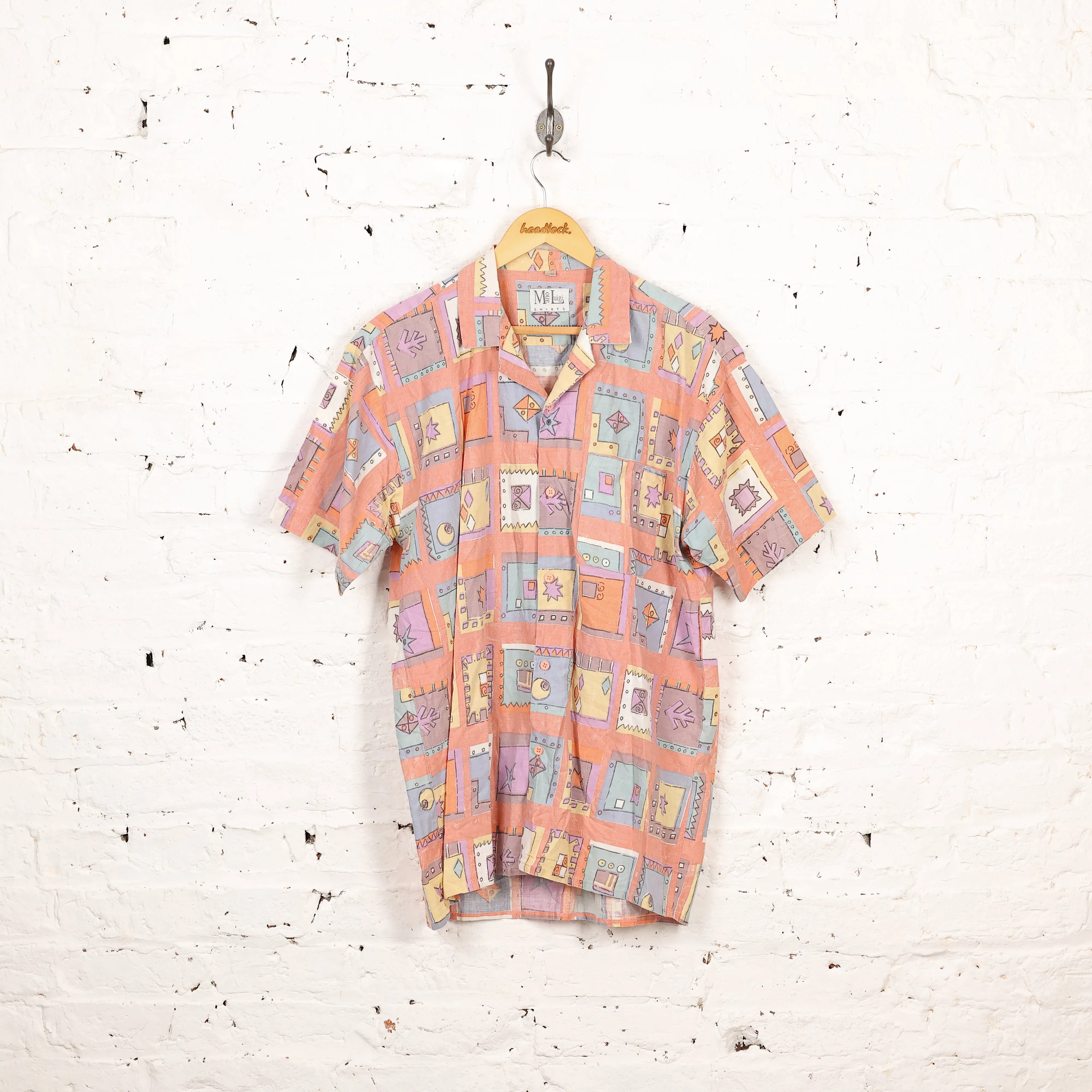 90s Pattern Short Sleeve Shirt - Orange - L
