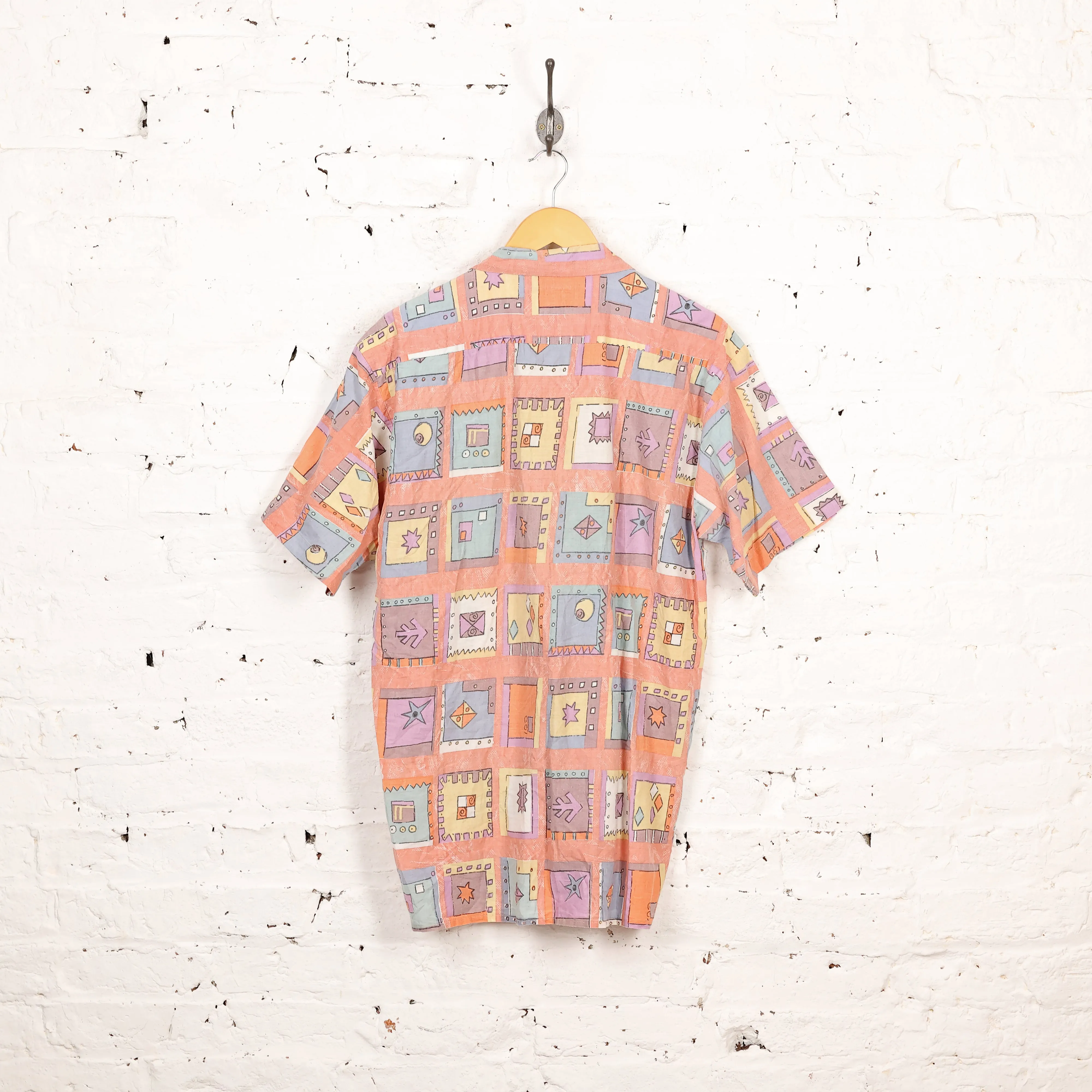 90s Pattern Short Sleeve Shirt - Orange - L