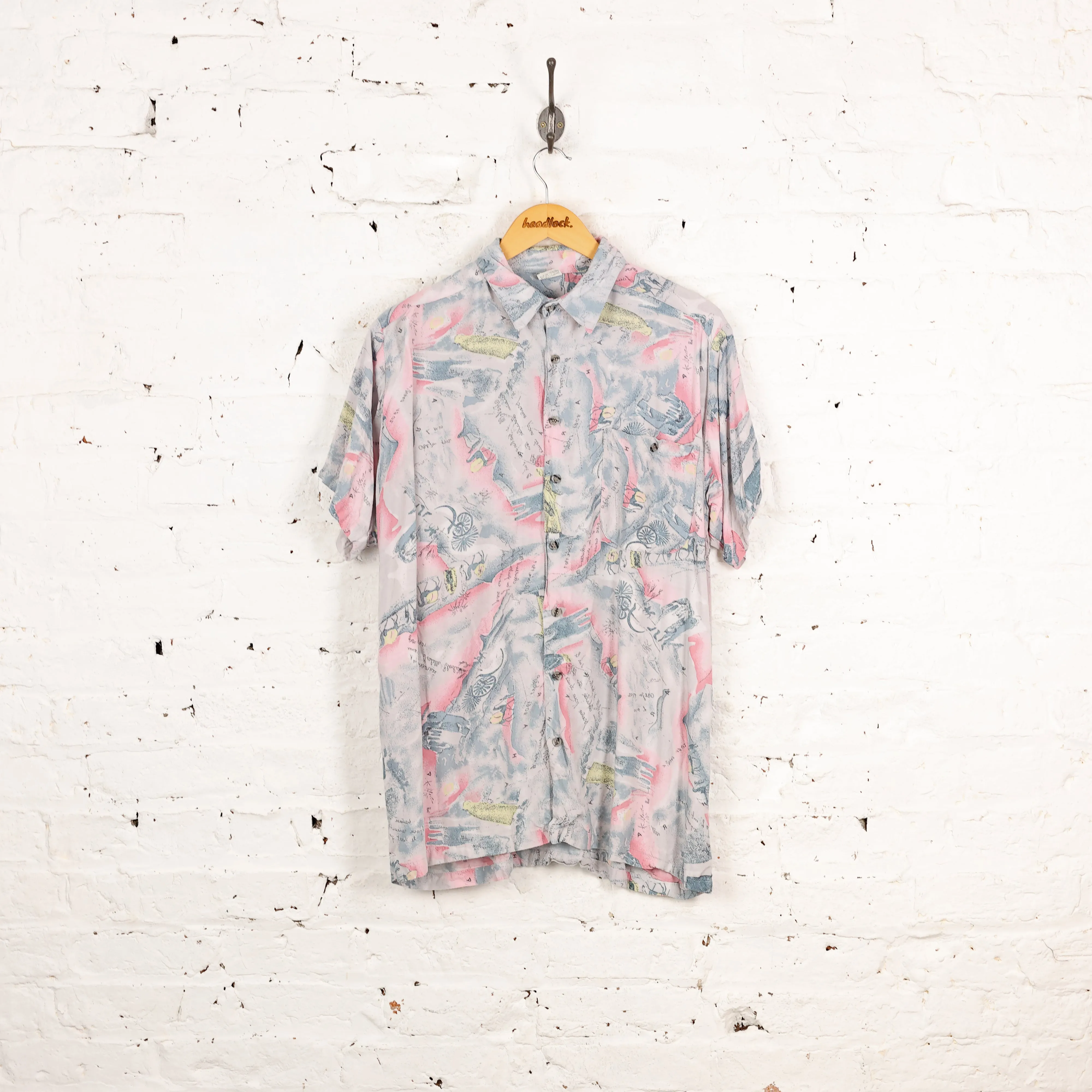 90s Pattern Short Sleeve Shirt - Pink - L