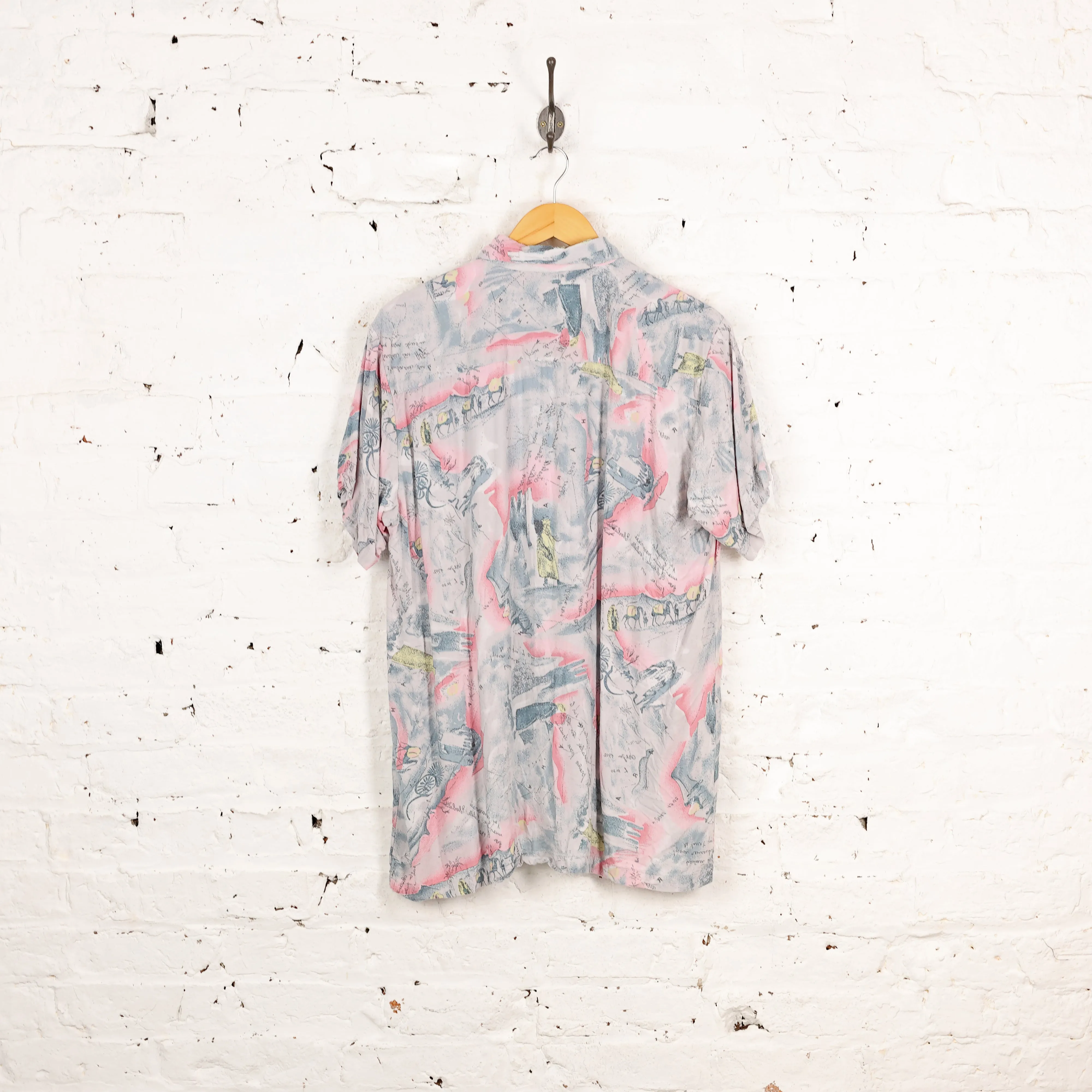 90s Pattern Short Sleeve Shirt - Pink - L