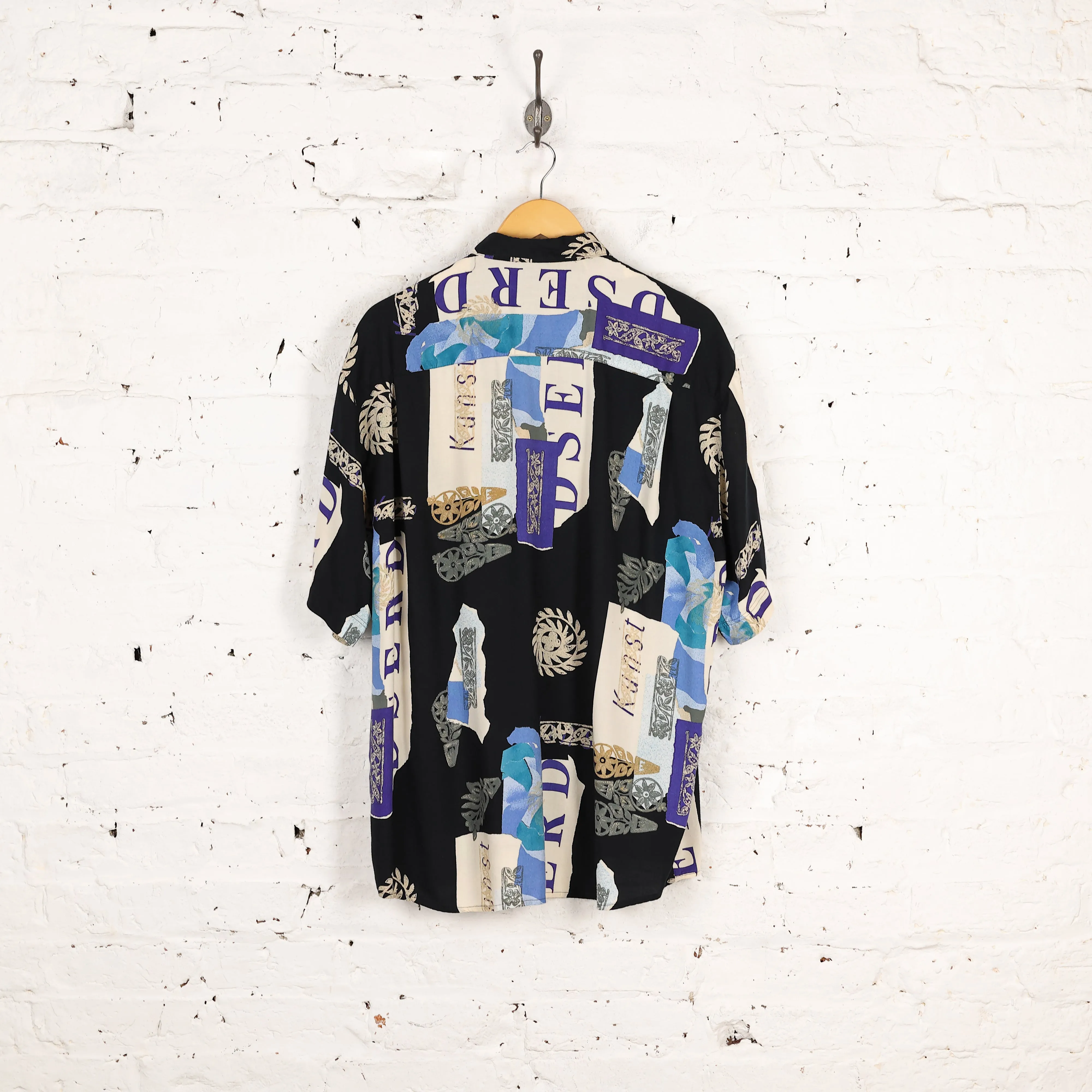 90s Short Sleeve Pattern Shirt - Black - L