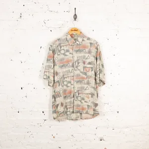 90s Short Sleeve Pattern Shirt - Green - L