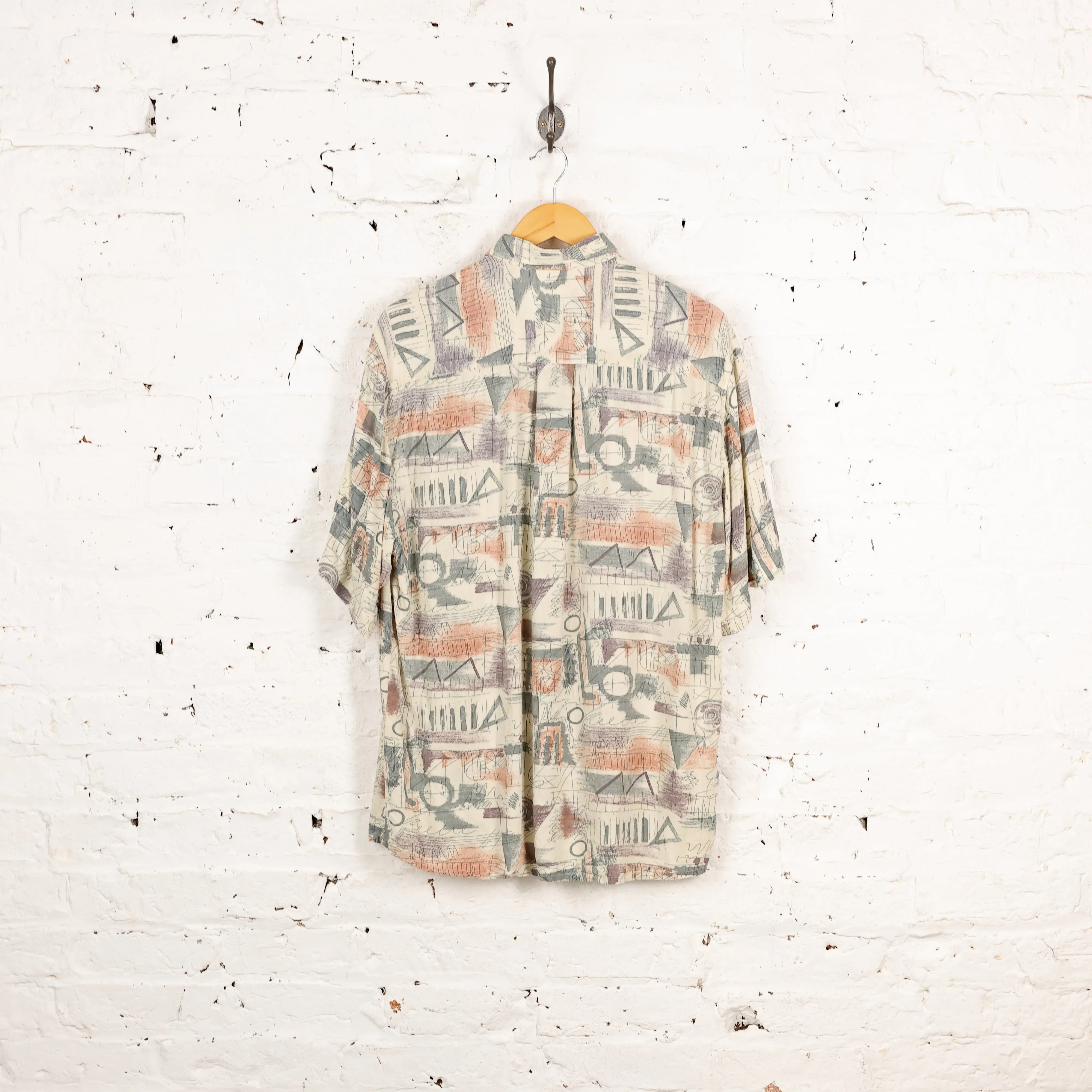 90s Short Sleeve Pattern Shirt - Green - L