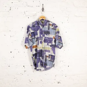 90s Short Sleeve Pattern Shirt -Purple - L