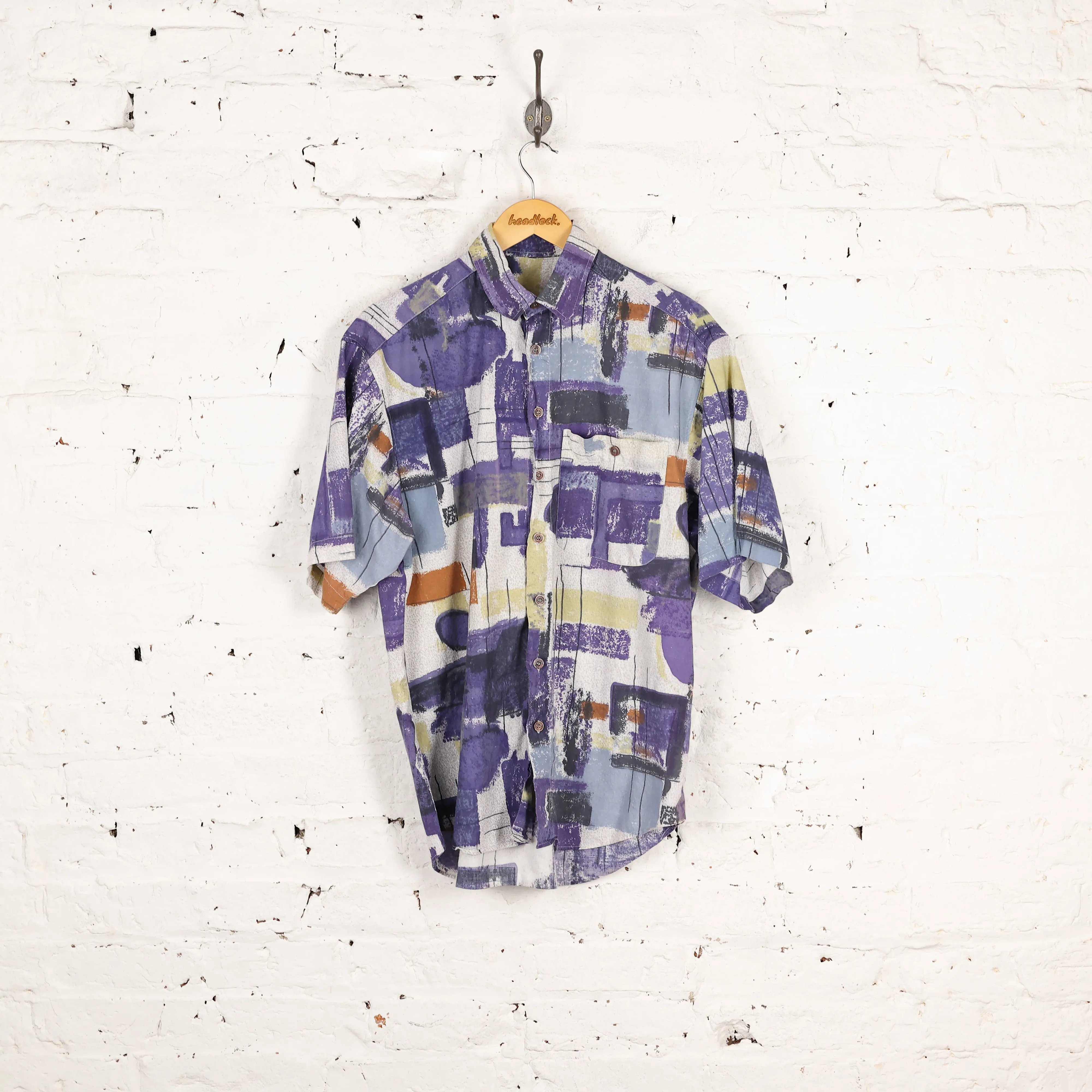 90s Short Sleeve Pattern Shirt -Purple - L