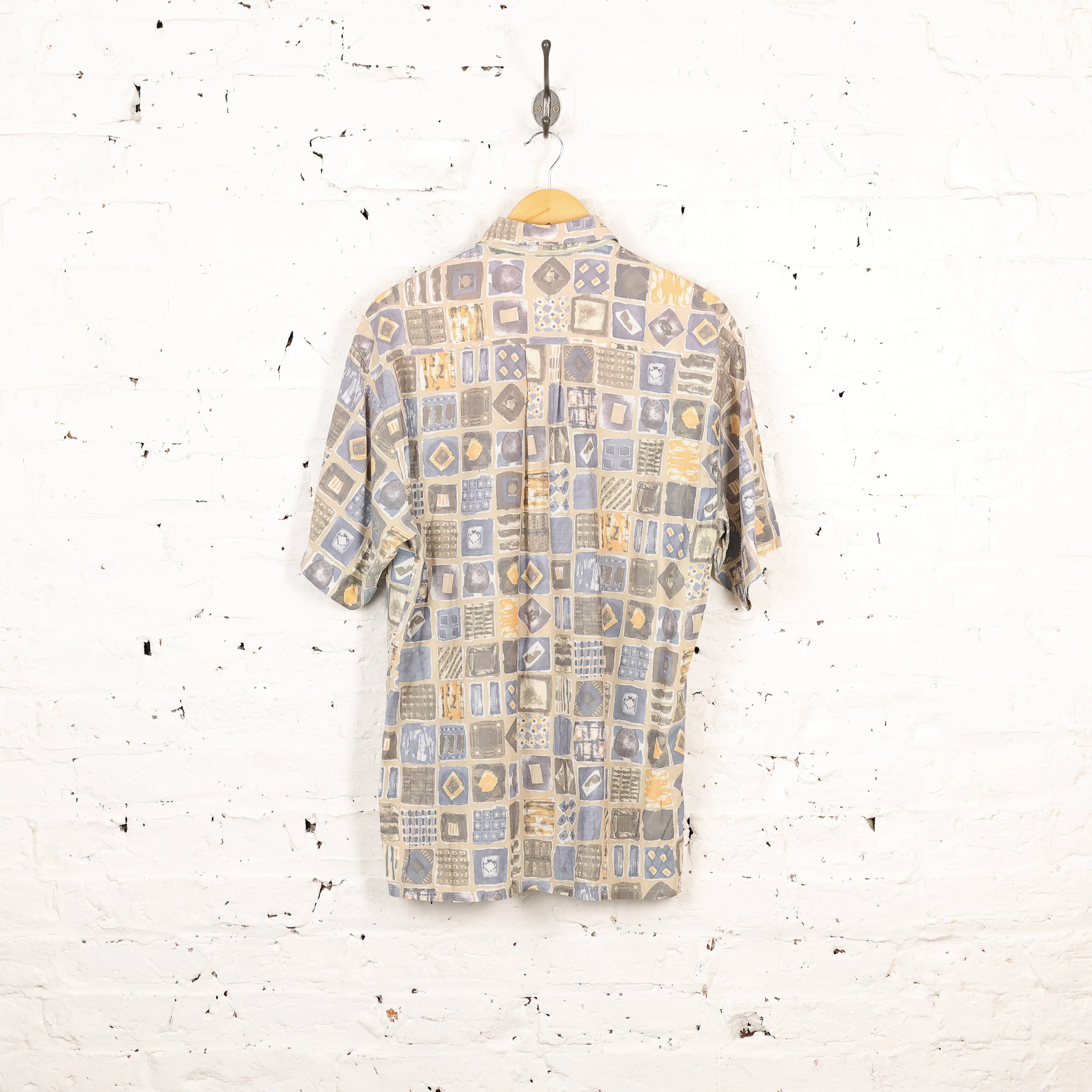 90s Short Sleeve Pattern Shirt - Purple - M