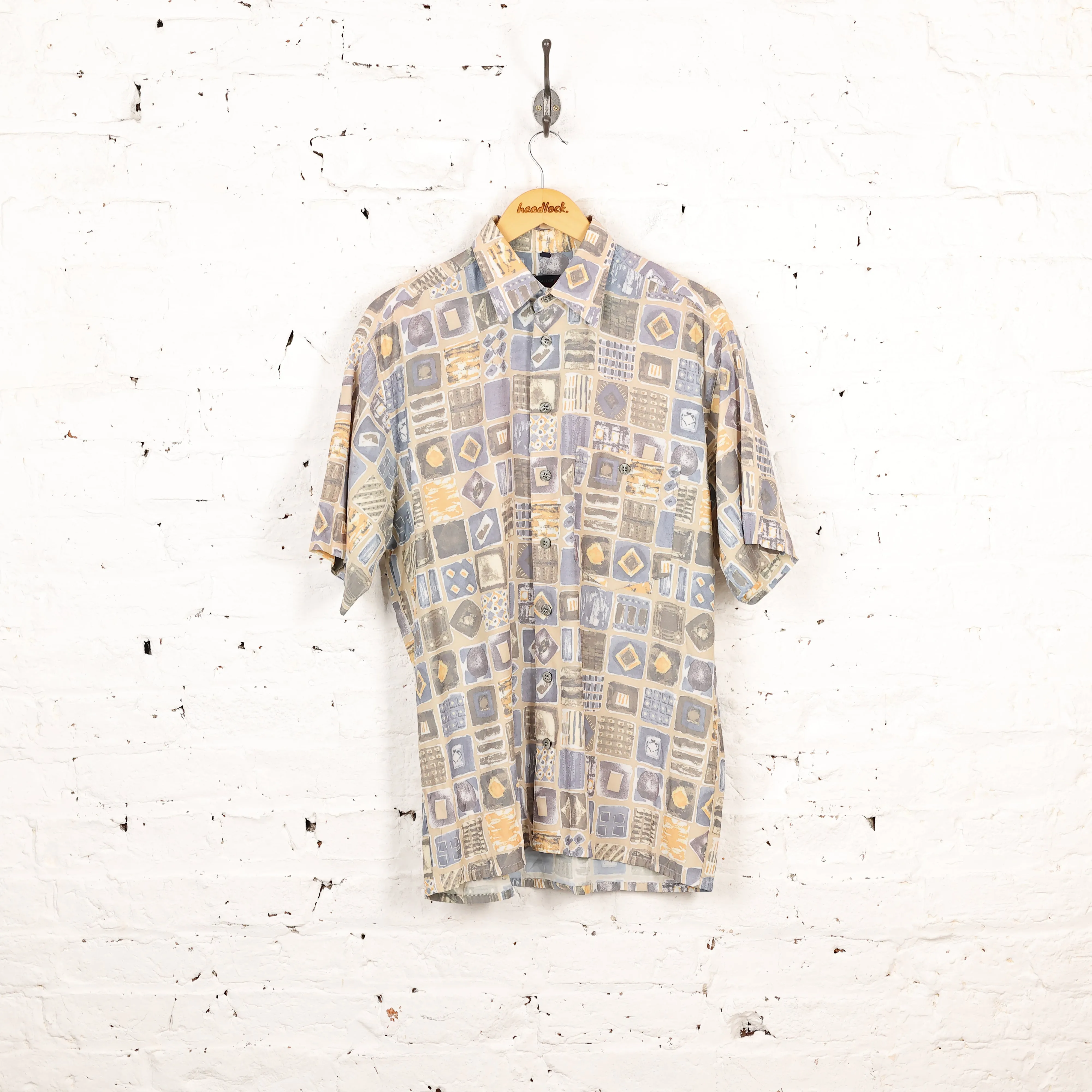 90s Short Sleeve Pattern Shirt - Purple - M