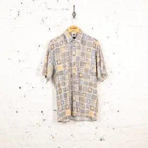 90s Short Sleeve Pattern Shirt - Purple - M