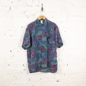 90s Short Sleeve Pattern Shirt - Purple - XL