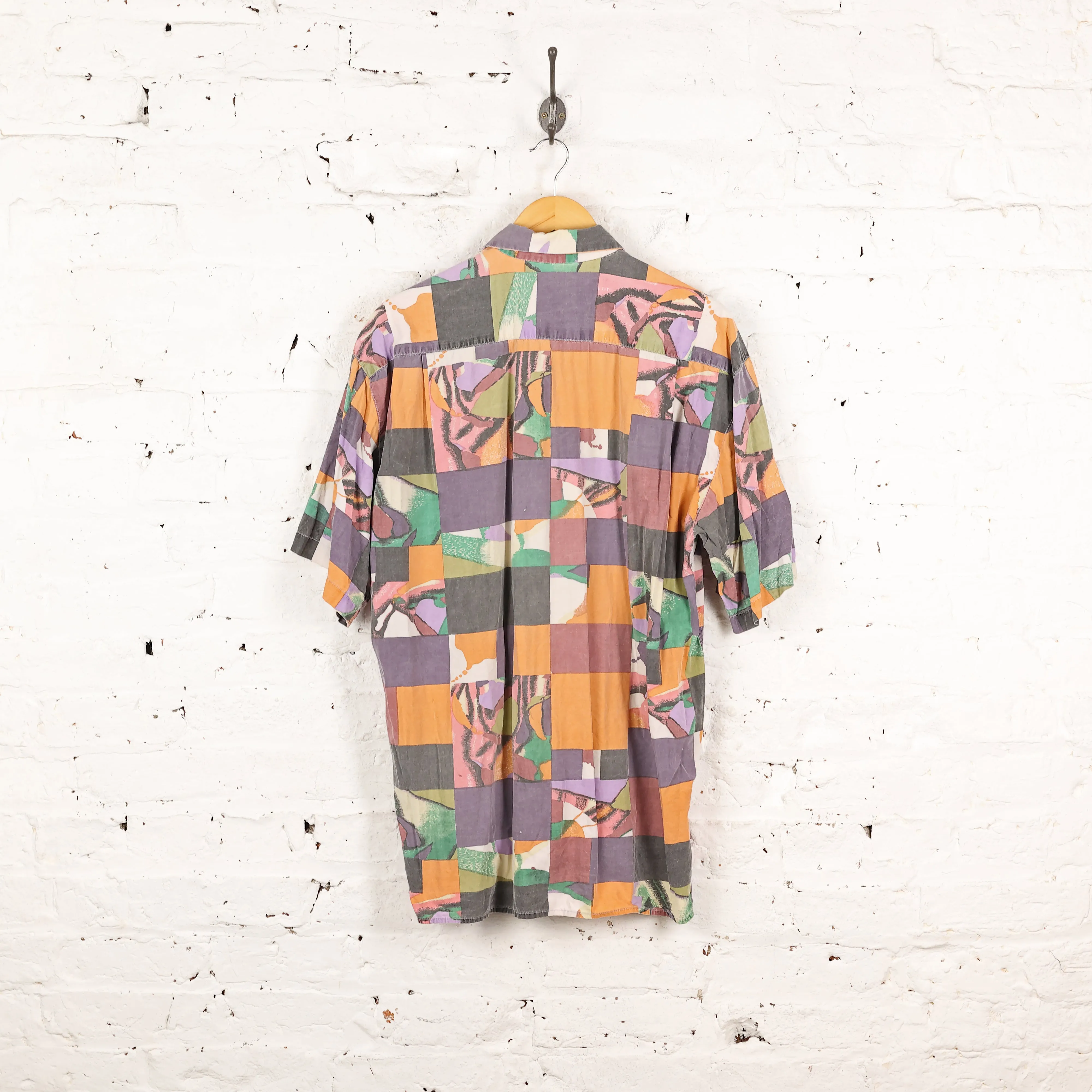 90s Squares Pattern Shirt - Purple - XL