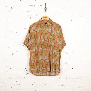 90s Squares Short Sleeve Pattern Shirt - Brown - L